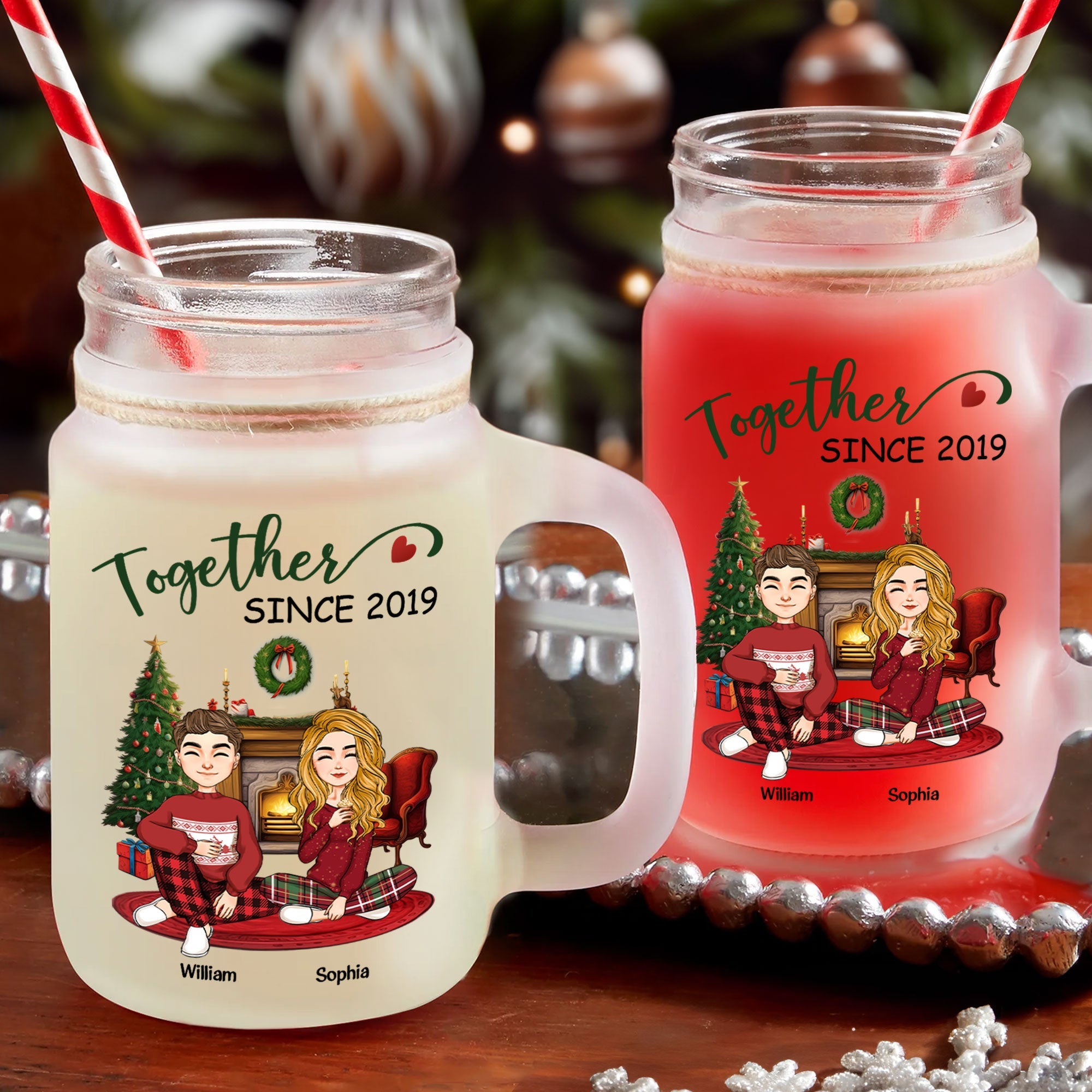 Together Since Couples - Personalized Mason Jar Cup With Straw