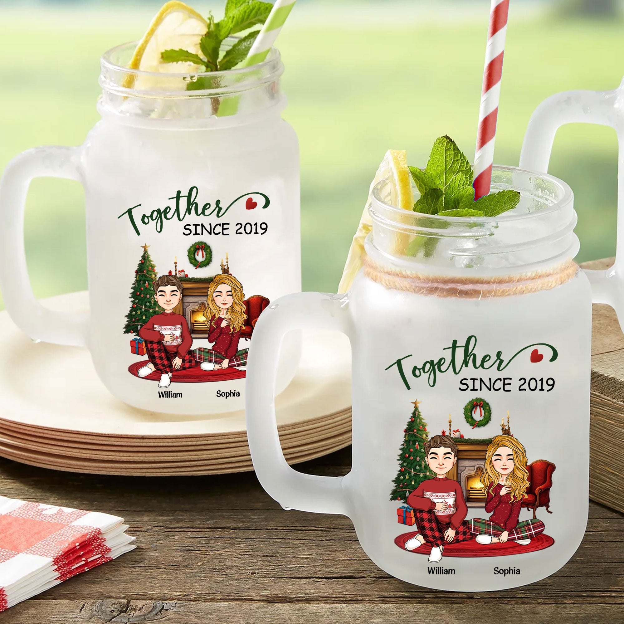 Together Since Couples - Personalized Mason Jar Cup With Straw