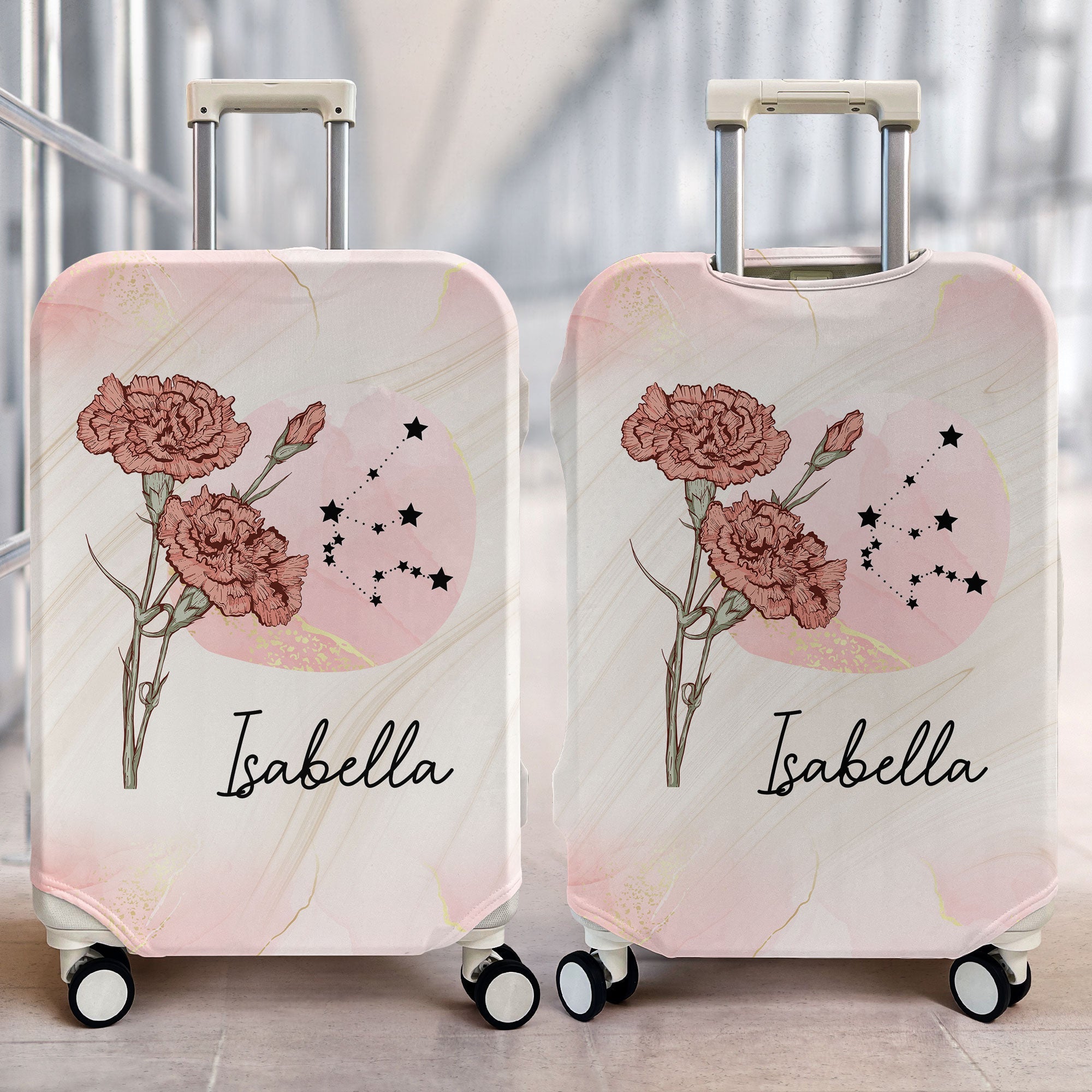 Travel Custom Celestial Birth Flower - Personalized Luggage Cover