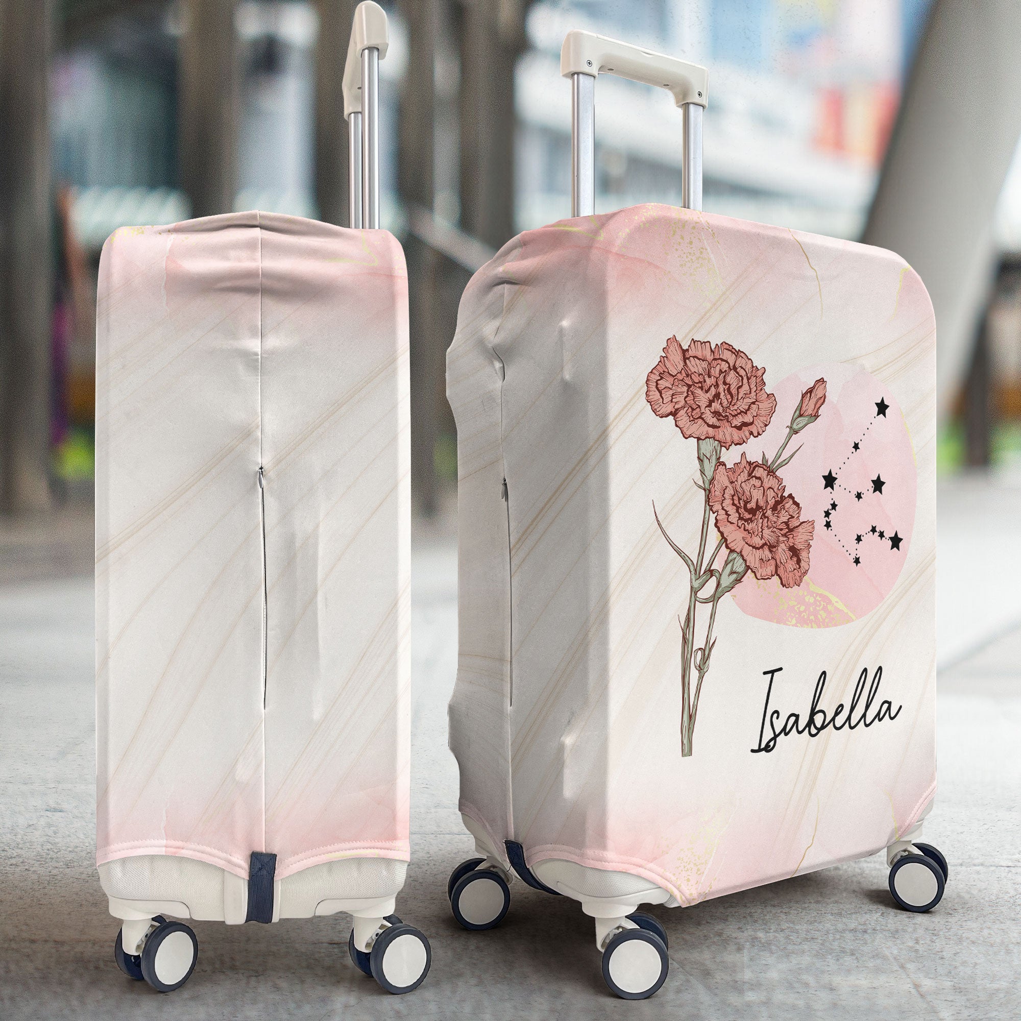 Travel Custom Celestial Birth Flower - Personalized Luggage Cover