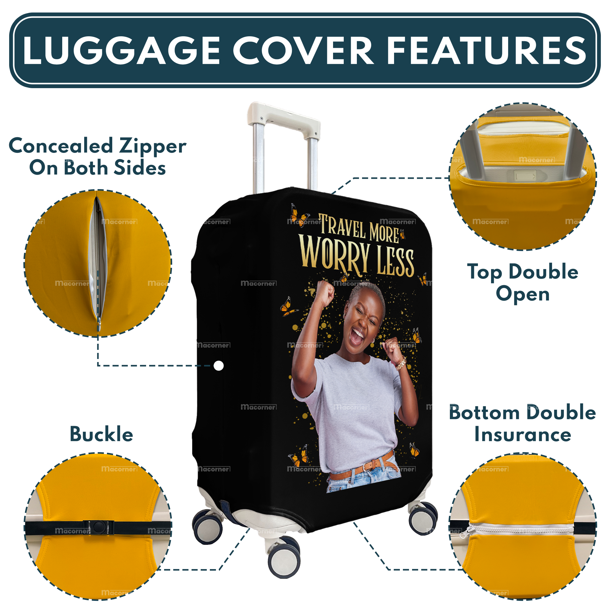 Travel More Worry Less - Personalized Photo Luggage Cover