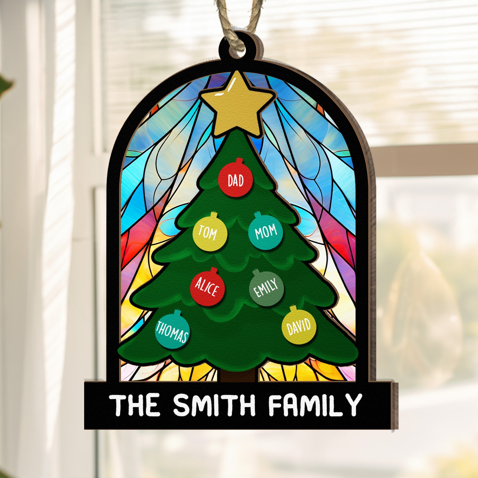 Tree Family Christmas - Personalized Family Suncatcher Ornament