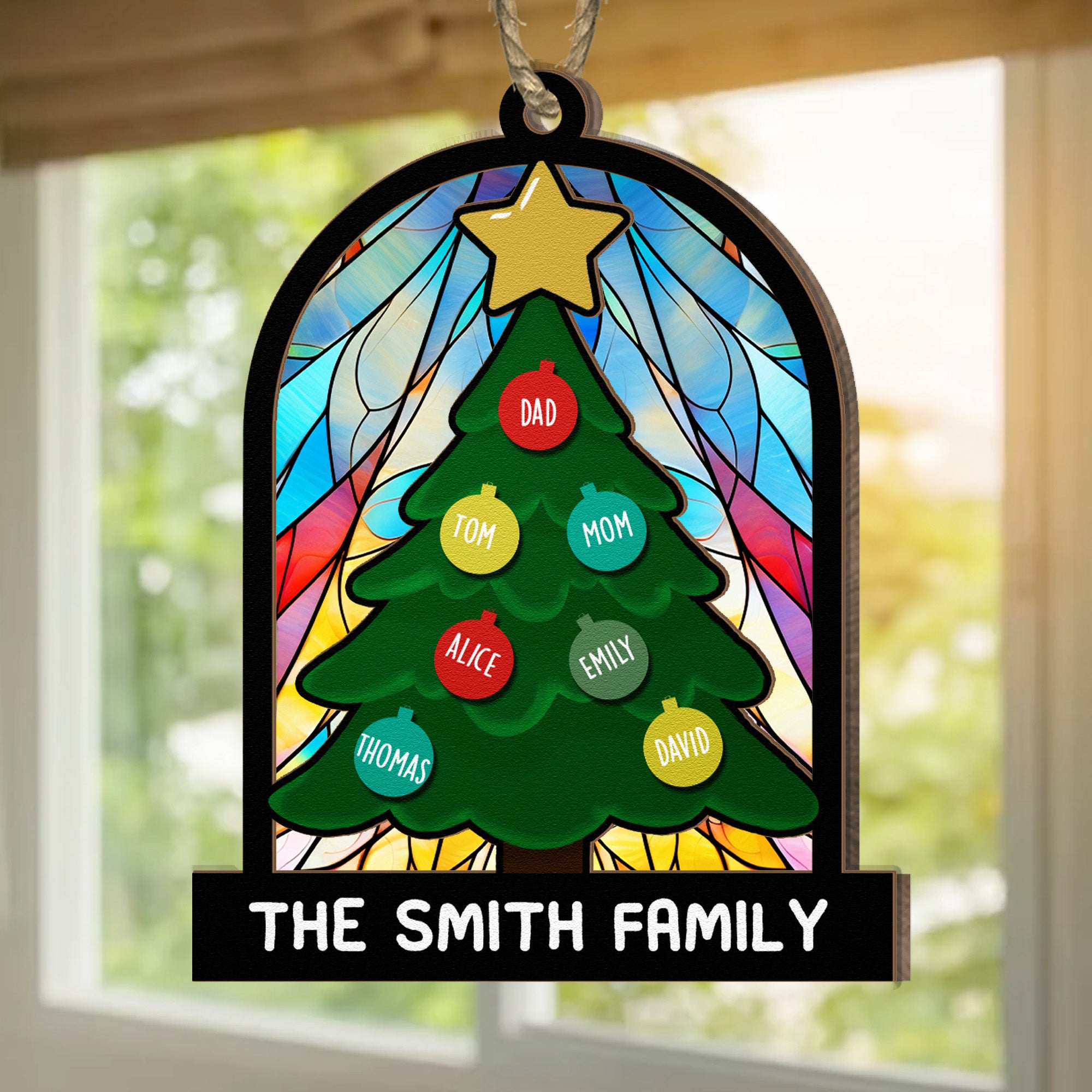 Tree Family Christmas - Personalized Family Suncatcher Ornament