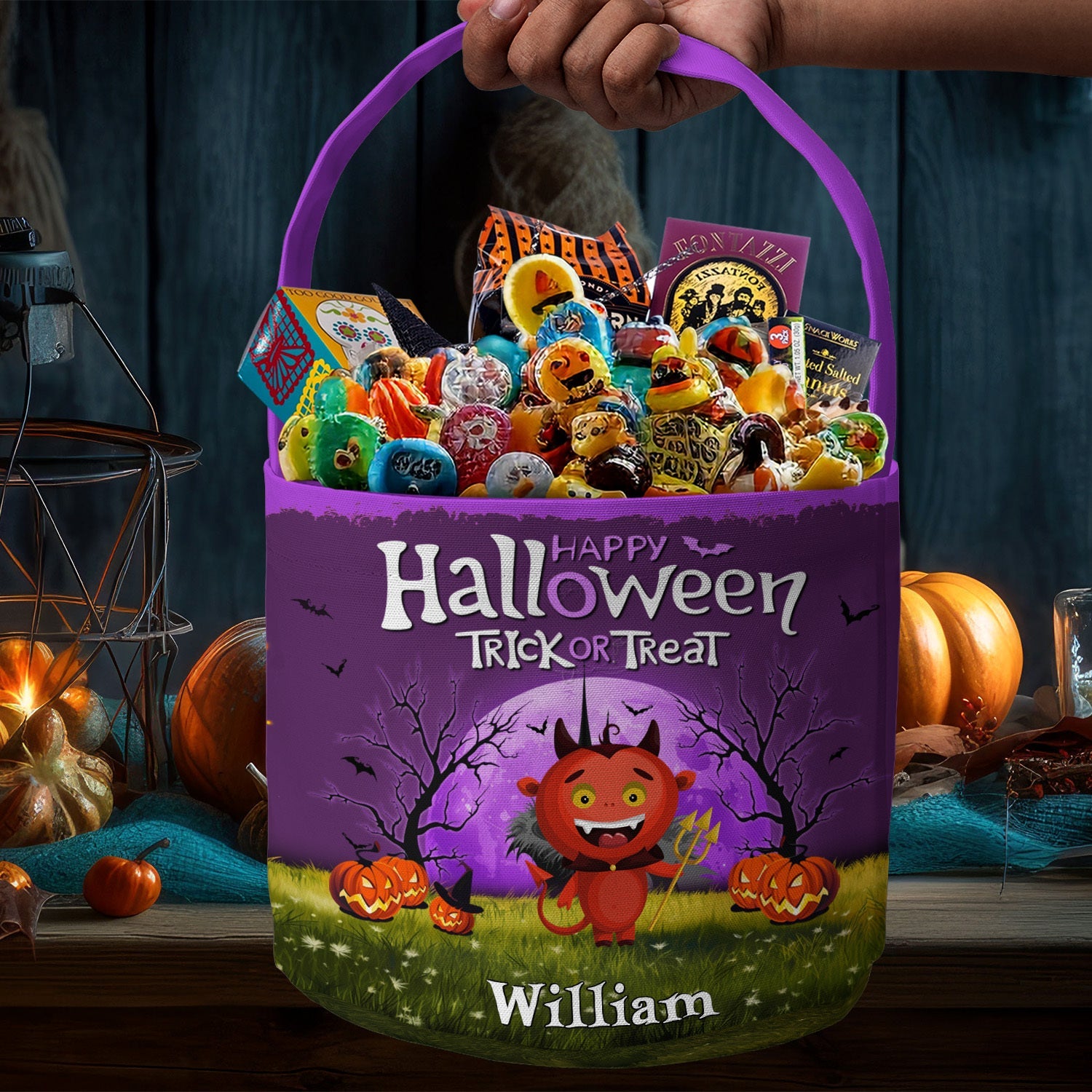 Trick Or Treat Kid Name Halloween - Personalized Halloween Spooky Basket