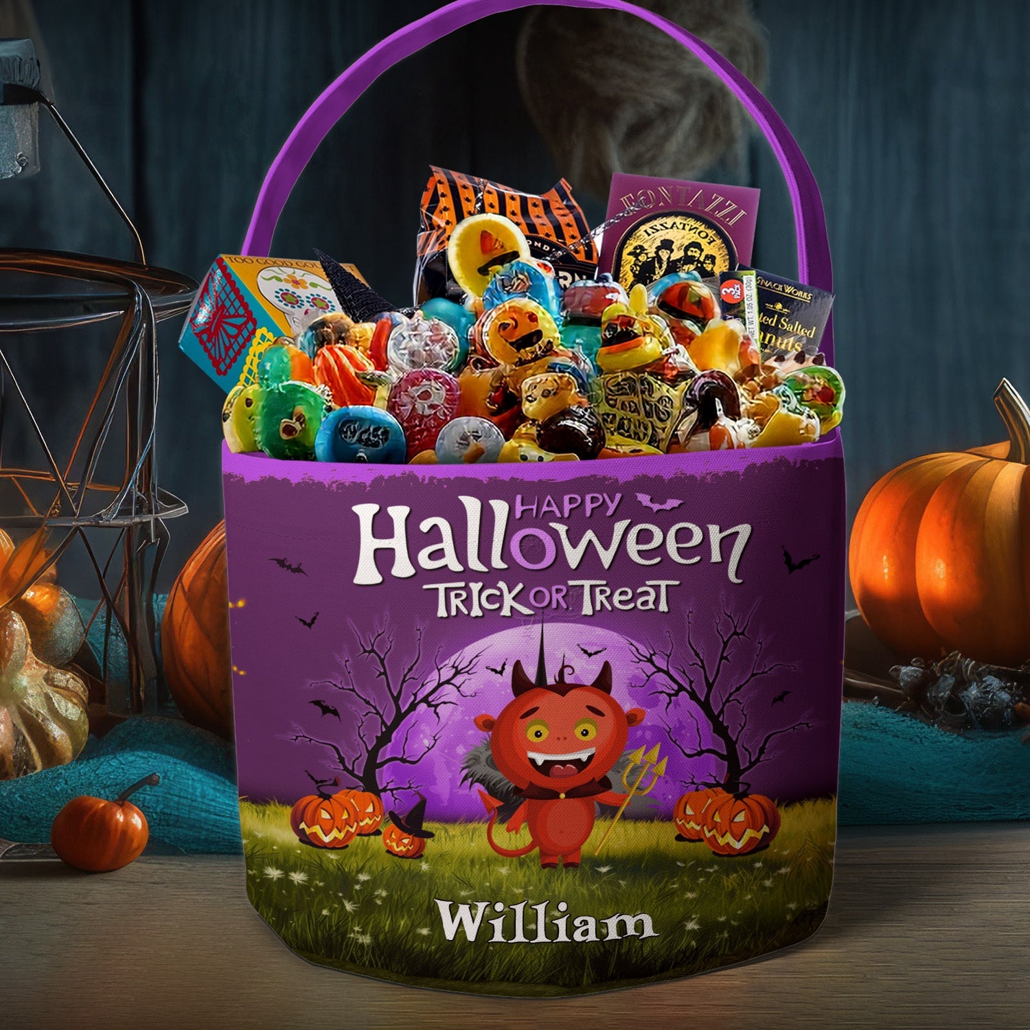 Trick Or Treat Kid Name Halloween - Personalized Halloween Spooky Basket