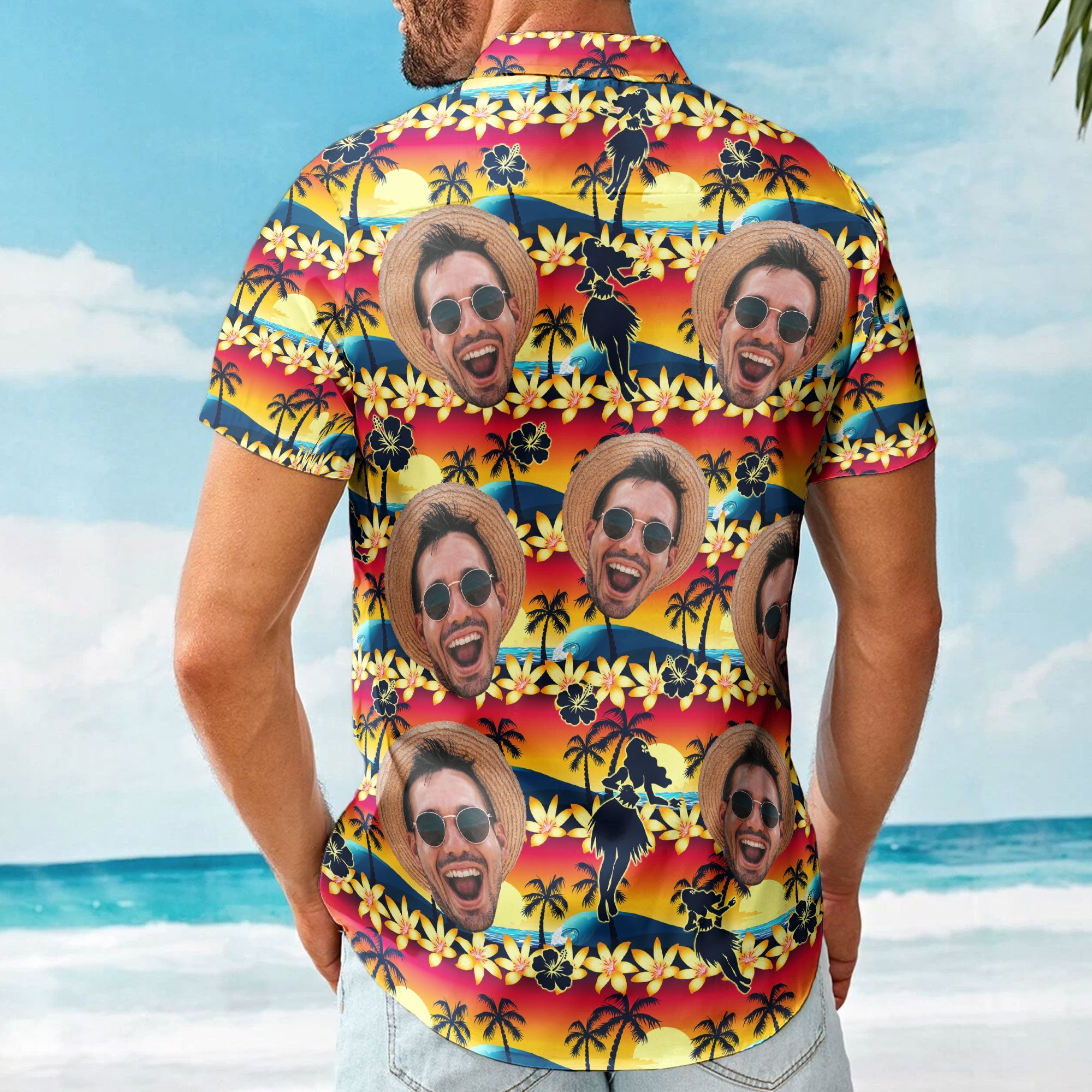 Tropical Beach Sence Hula Dance Sunset Aloha Shirts - Custom Photo Hawaiian Shirts