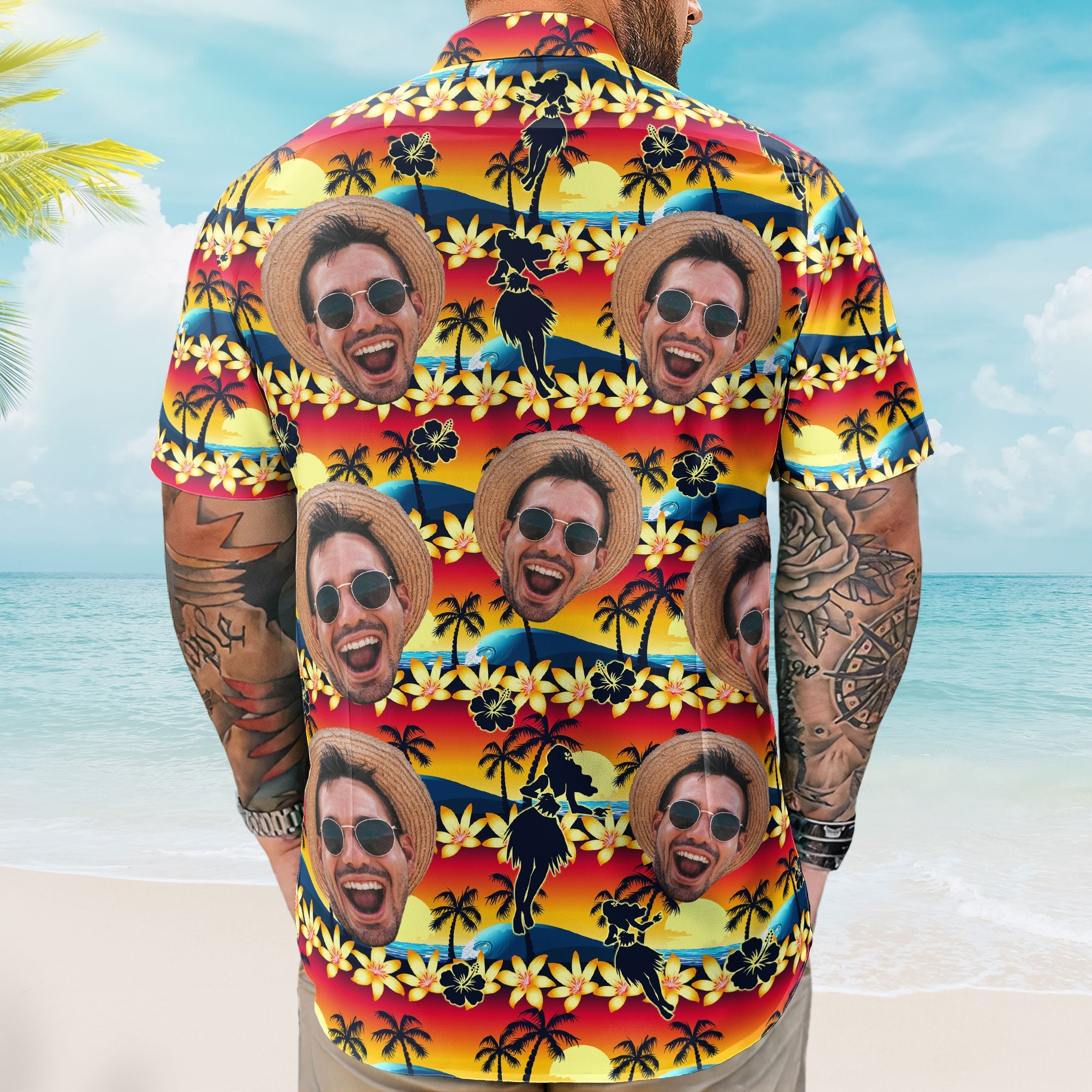 Tropical Beach Sence Hula Dance Sunset Aloha Shirts - Custom Photo Hawaiian Shirts