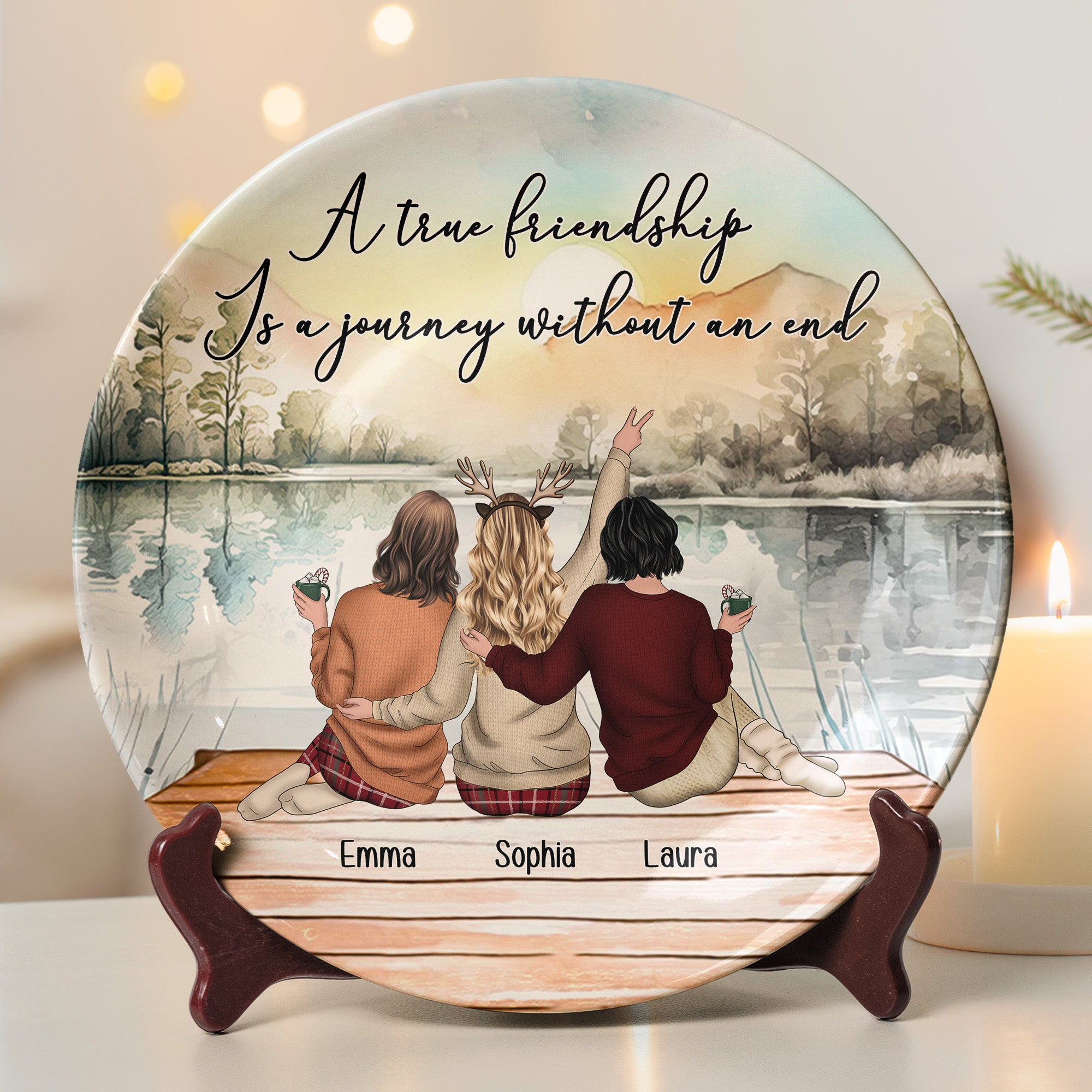 True Friendship Is A Journey Without An End - Personalized Ceramic Plate