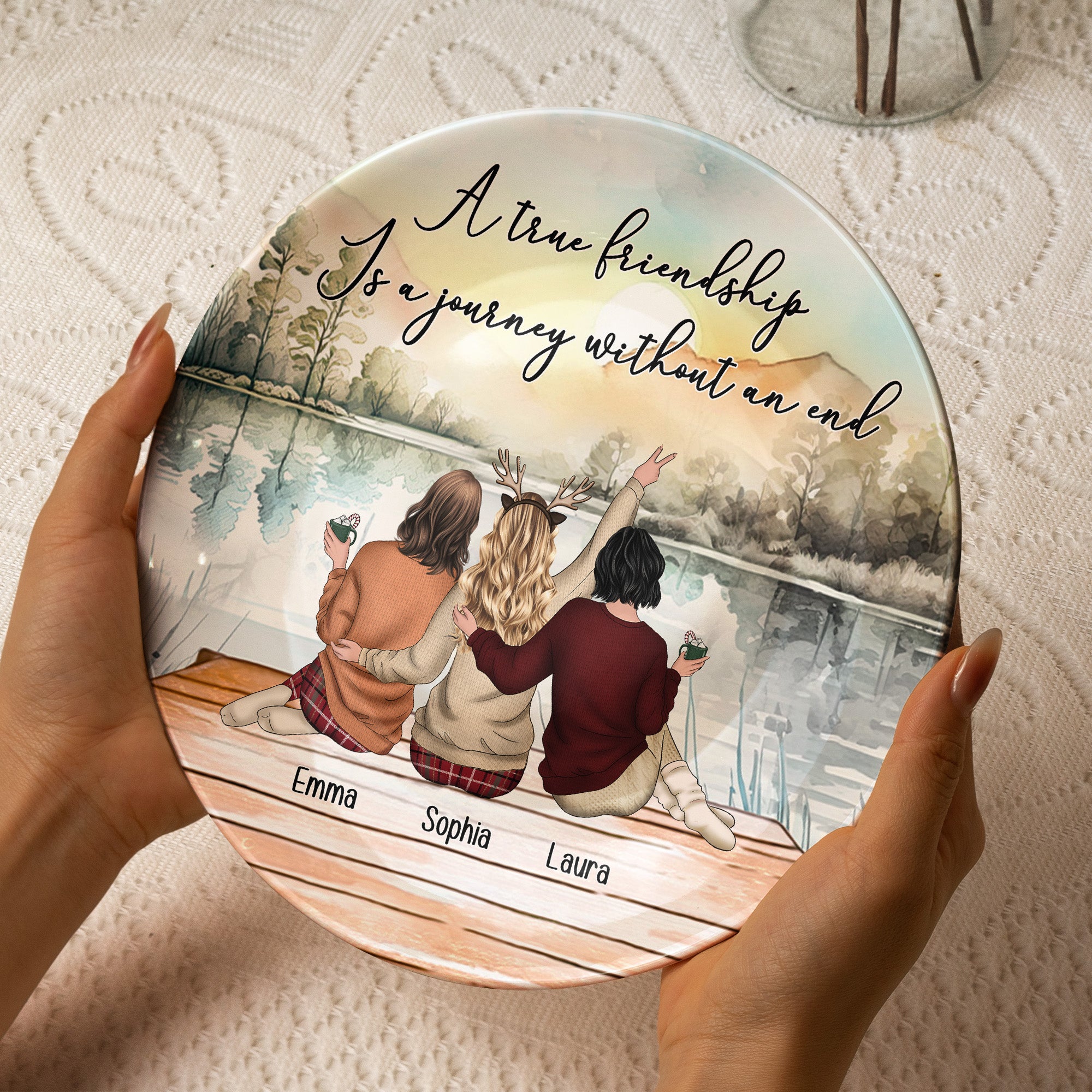 True Friendship Is A Journey Without An End - Personalized Ceramic Plate