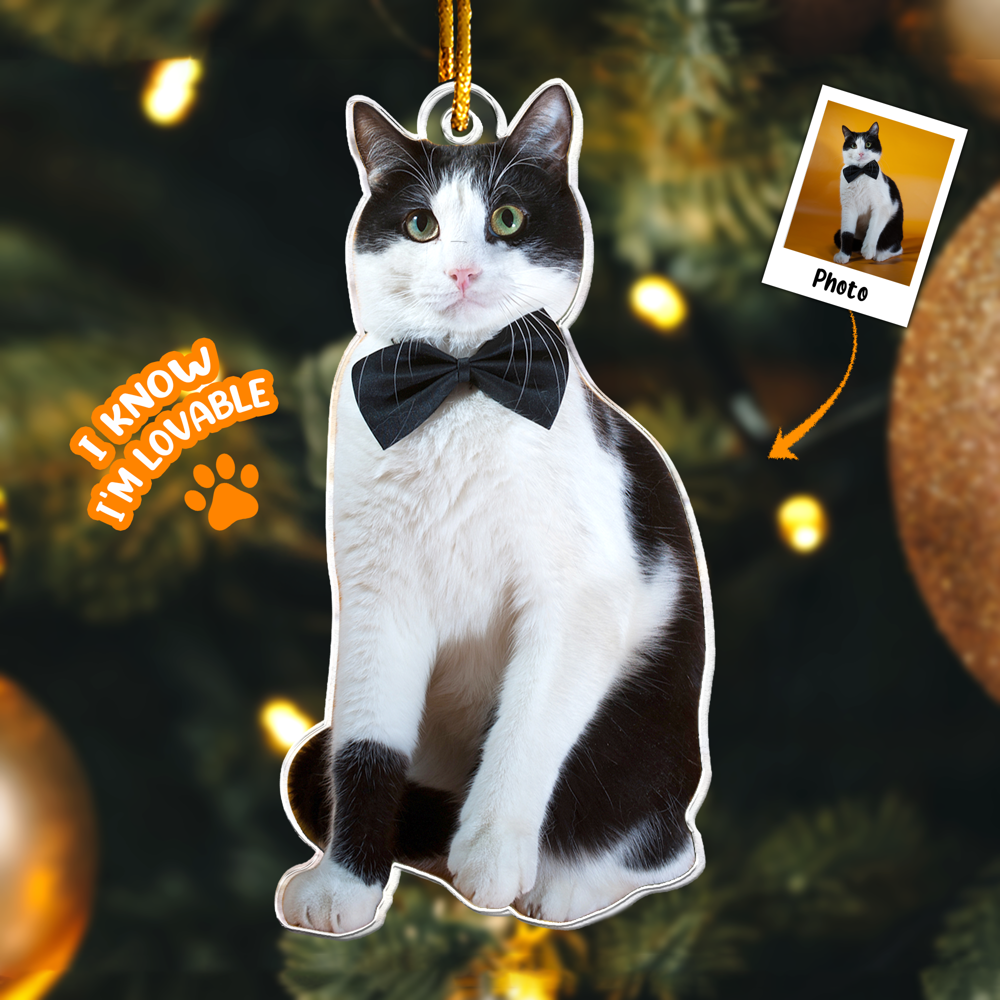 Tuxedo Cat Ornament - Personalized Acrylic Photo Ornament