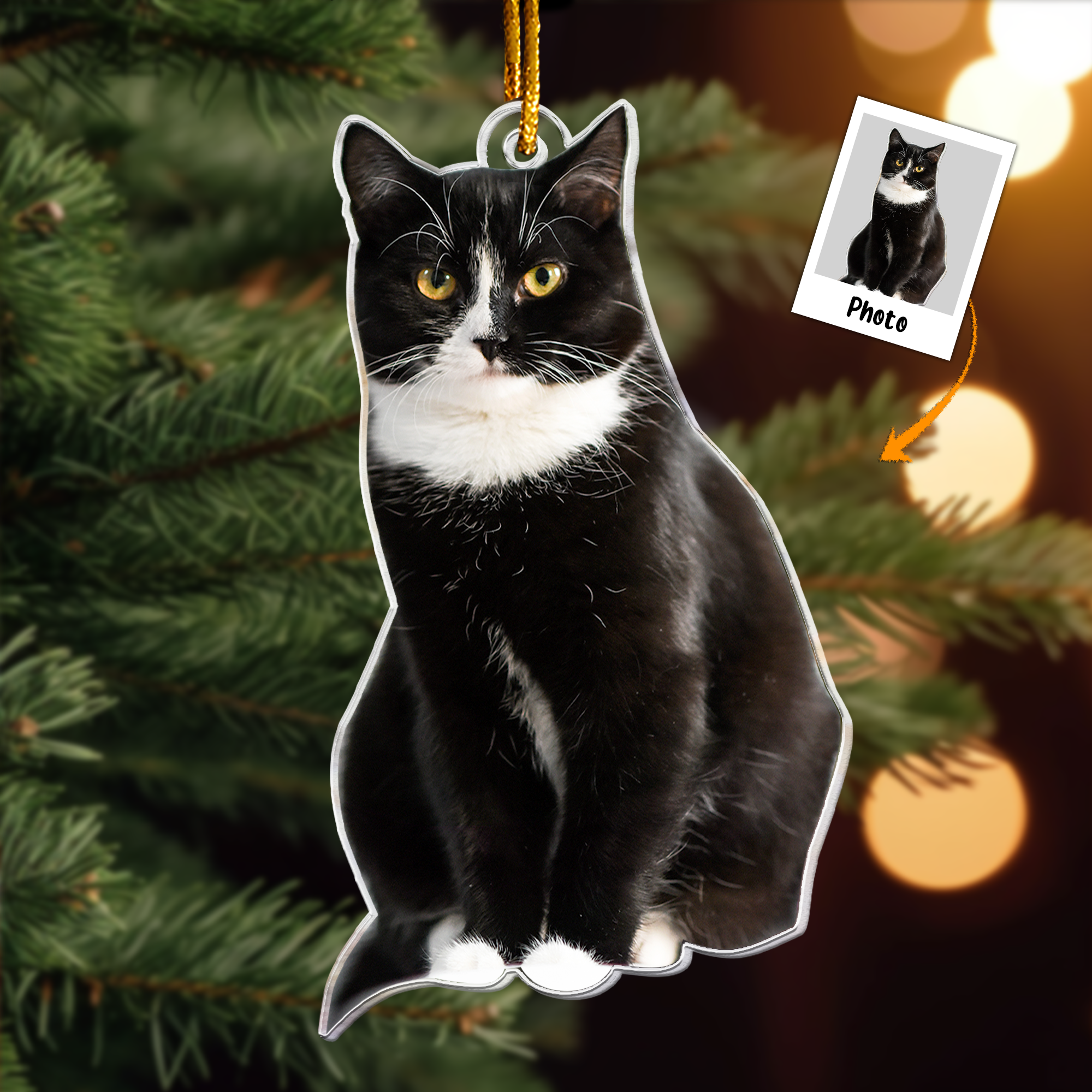 Tuxedo Cat Ornament - Personalized Acrylic Photo Ornament