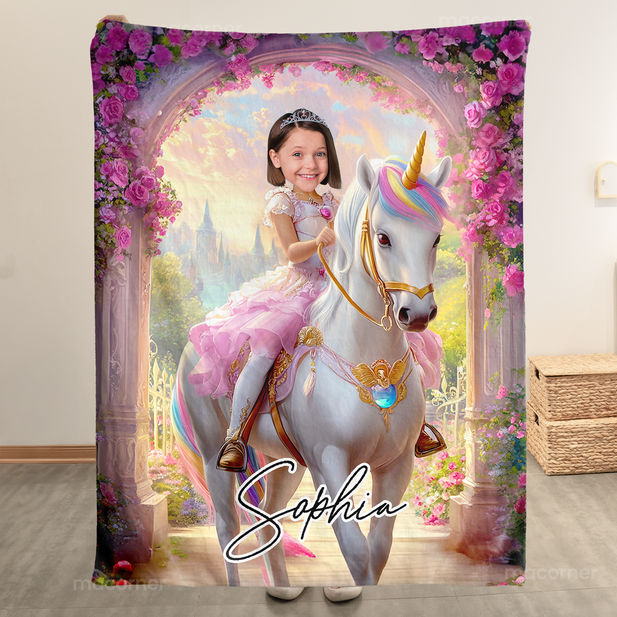 Unicorn Princess - Gifts For Daughters, Girls - Custom Face & Name - Personalized Photo Blanket