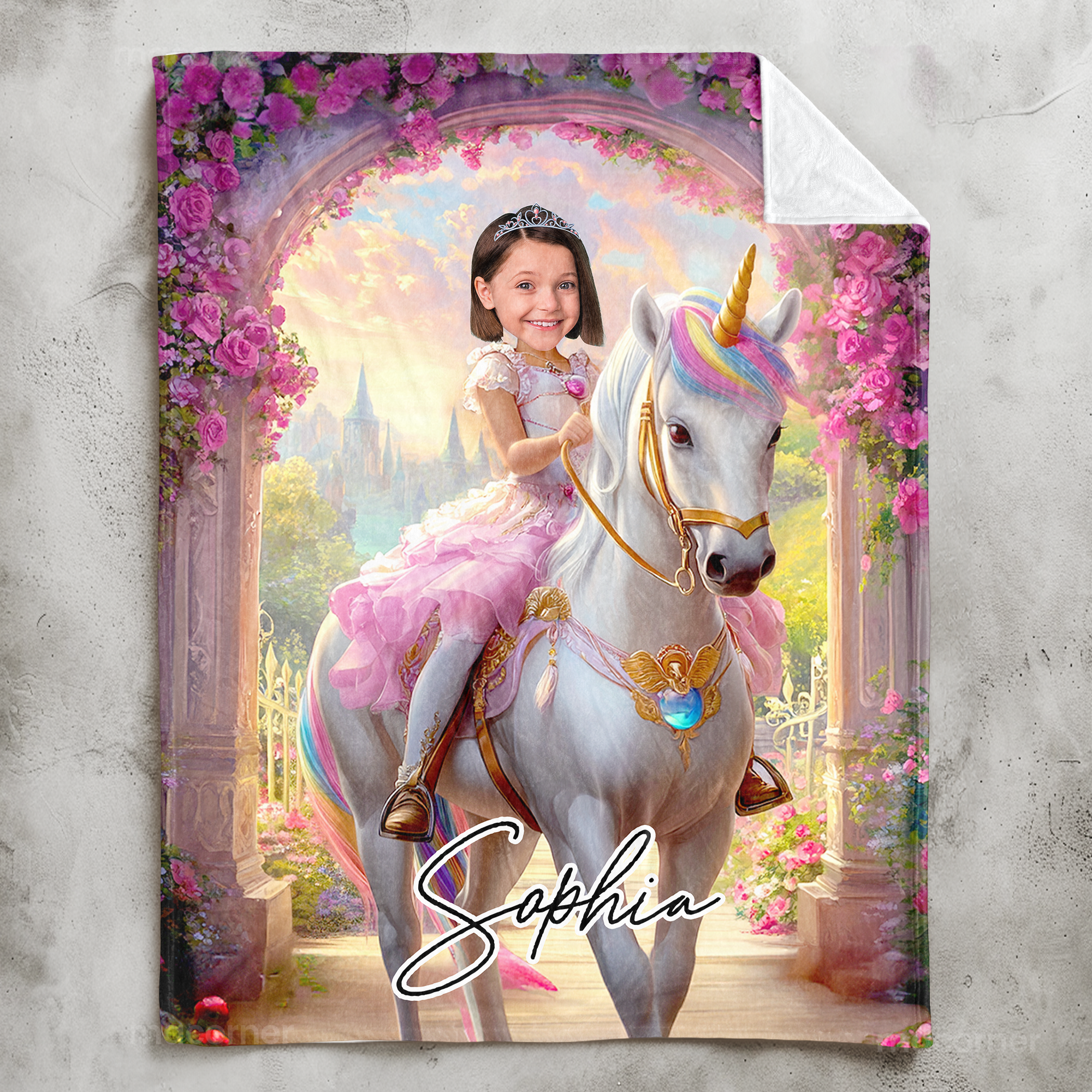 Unicorn Princess - Gifts For Daughters, Girls - Custom Face & Name - Personalized Photo Blanket