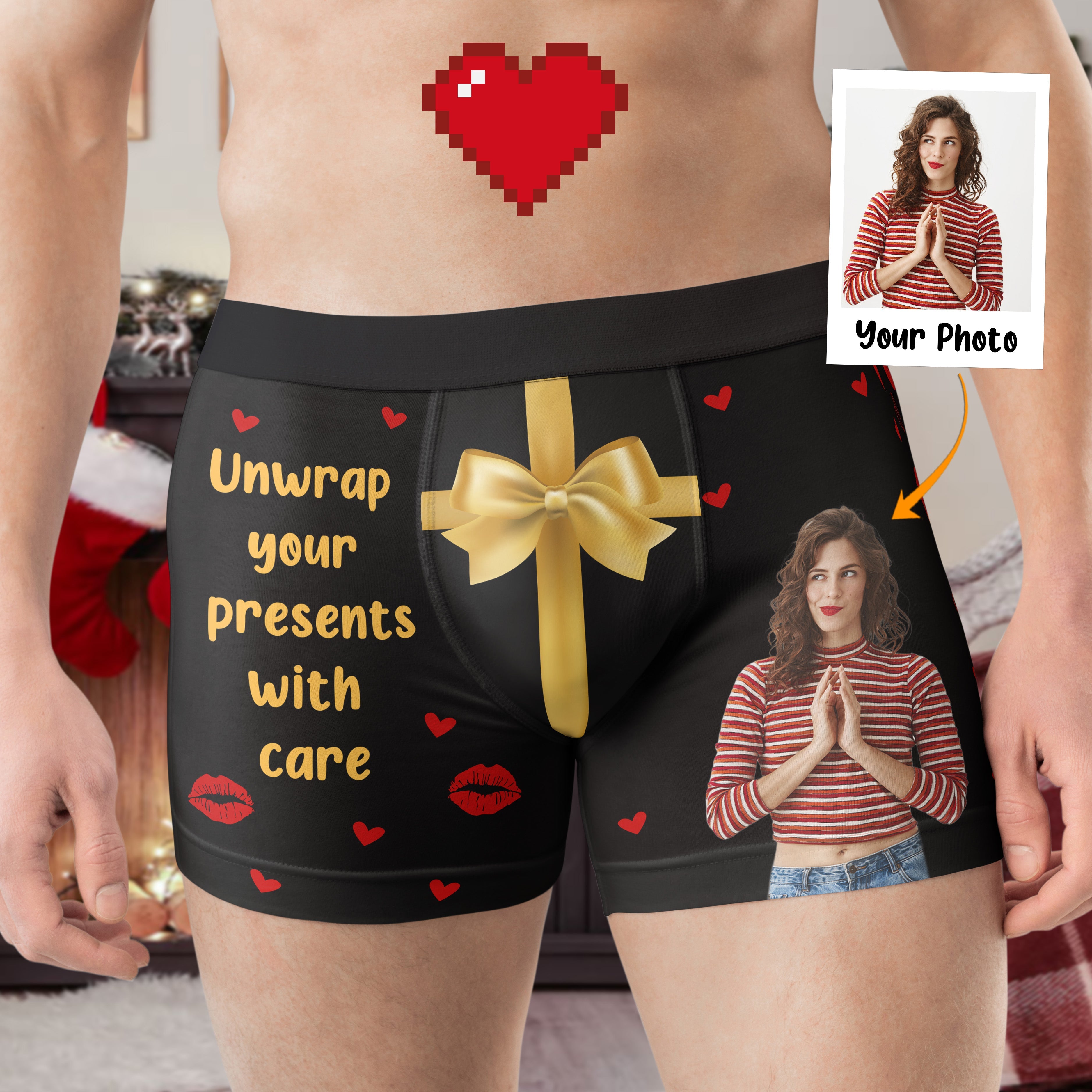 Unwrap Your Presents With Care - Personalized Photo Men's Boxer Briefs