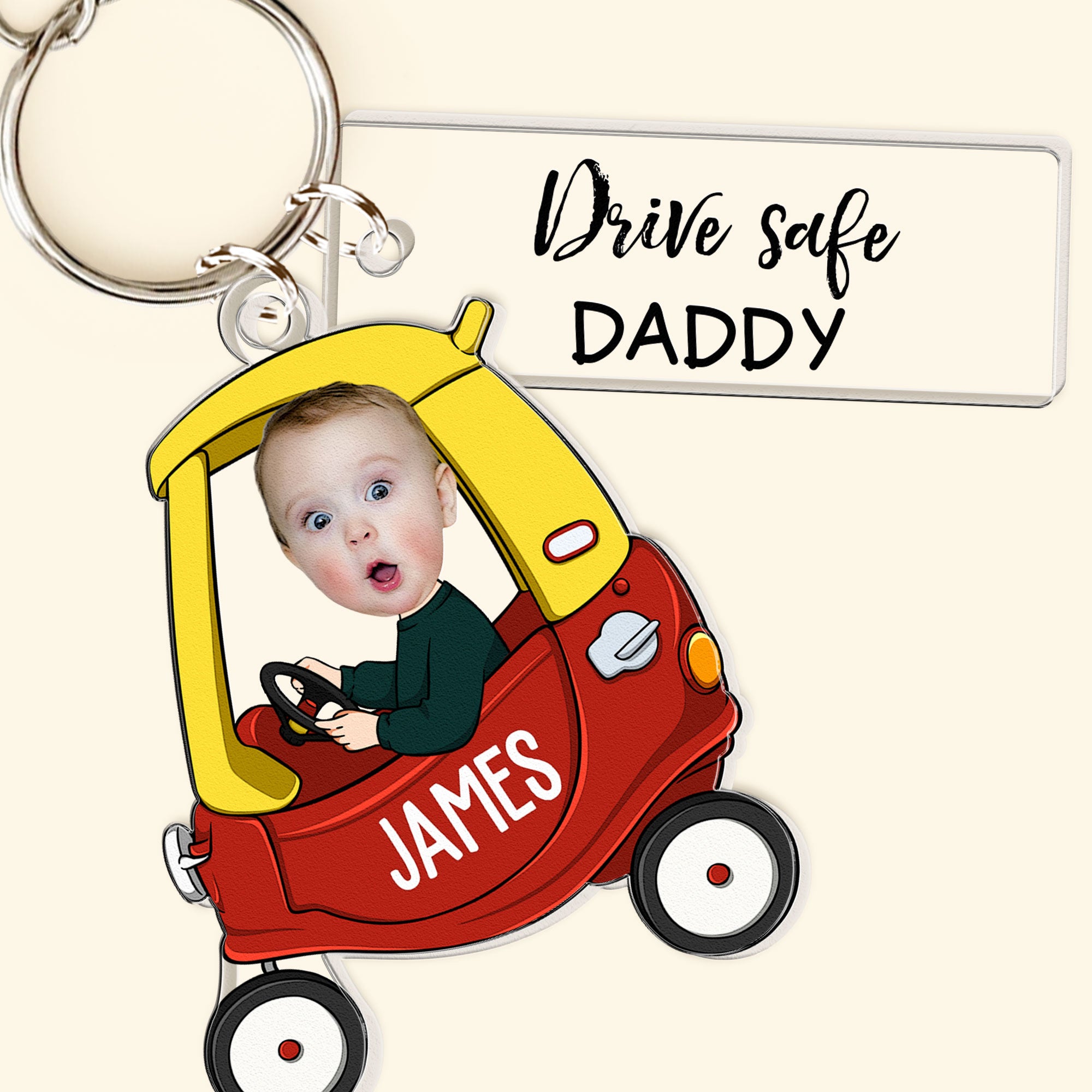 Up To 5 Kids - Drive Safe Daddy - Personalized Acrylic Photo Keychain