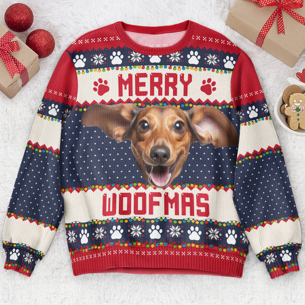 Upload Big Pet Faces Funny Christmas Ugly For Dog, Cat Lovers - Personalized Photo Ugly Sweater