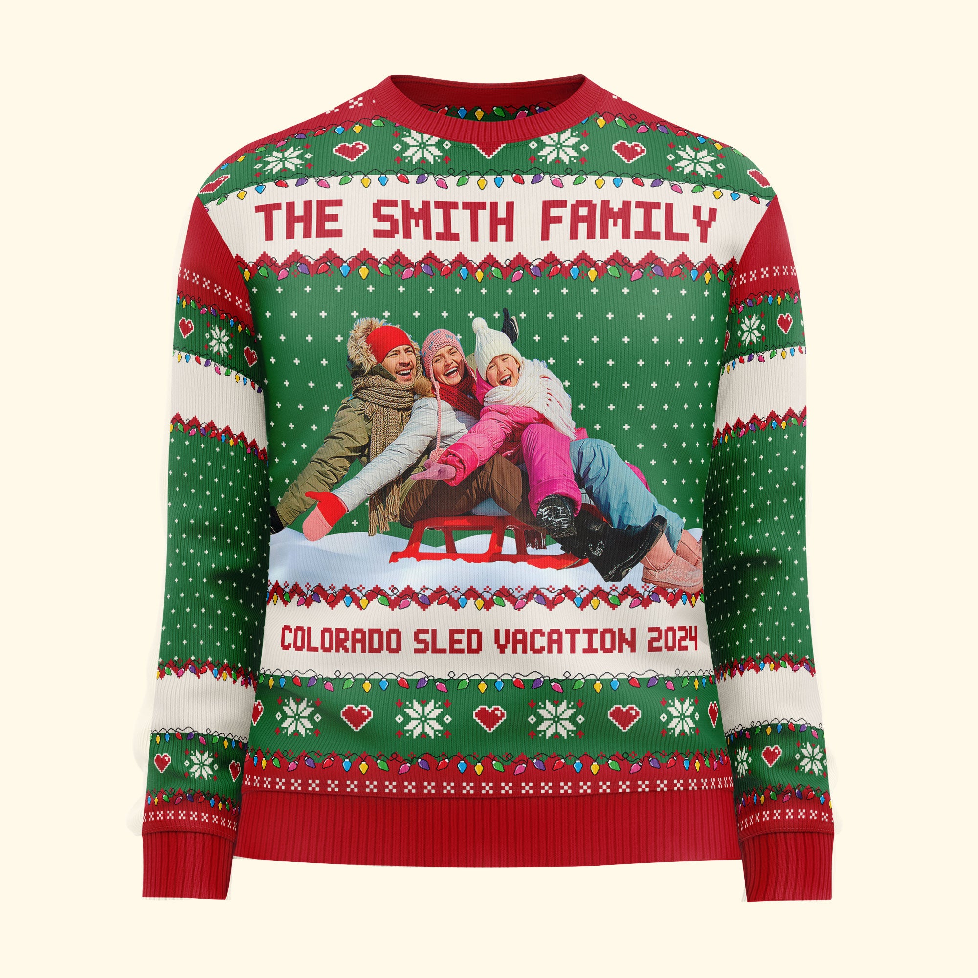 Upload Funny Photo For Family, Friend - Sled Fun Sleigh - Personalized Photo Ugly Sweater