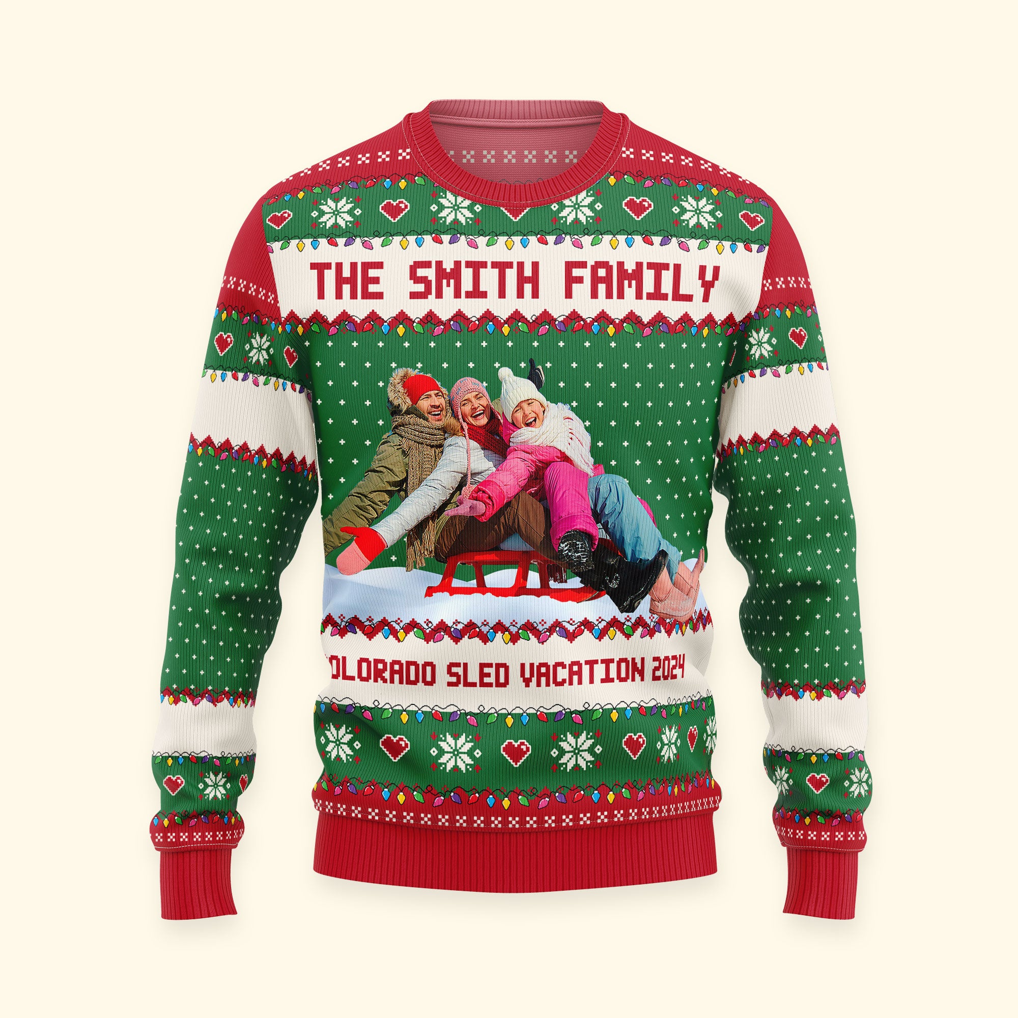 Upload Funny Photo For Family, Friend - Sled Fun Sleigh - Personalized Photo Ugly Sweater