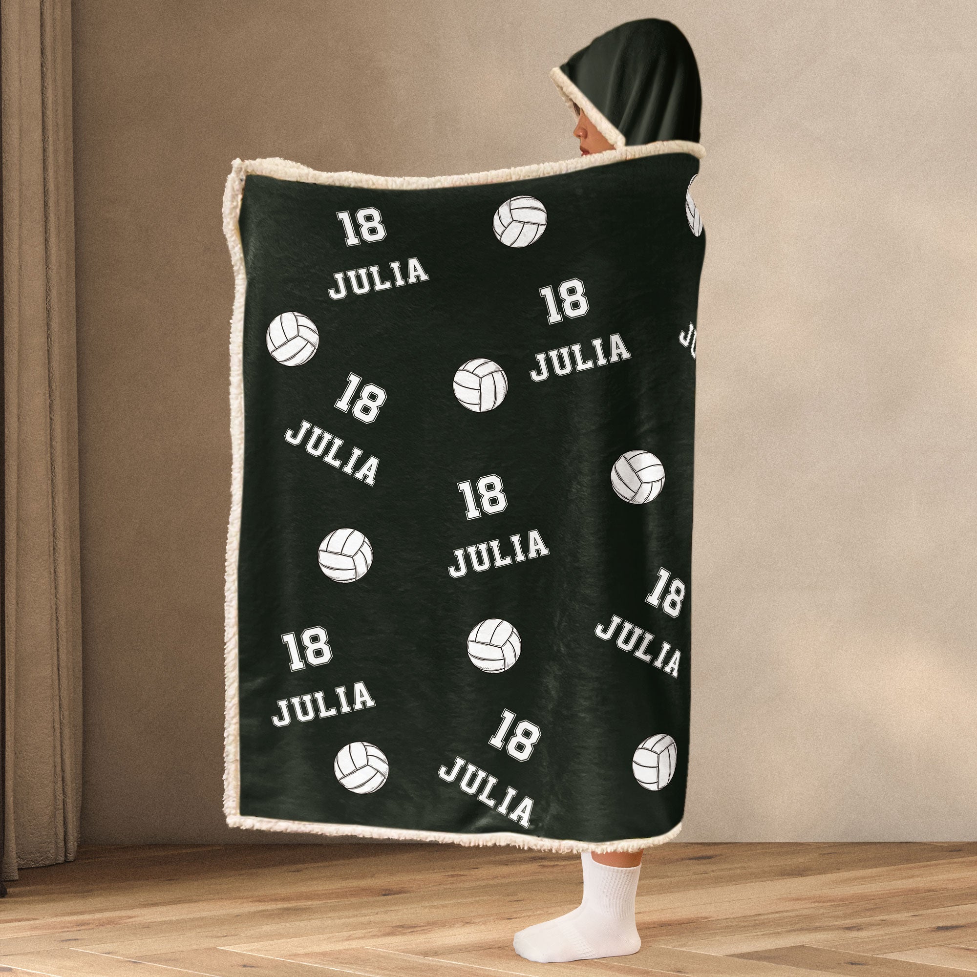 Volleyball Custom Name, Number - Personalized Wearable Blanket Hoodie