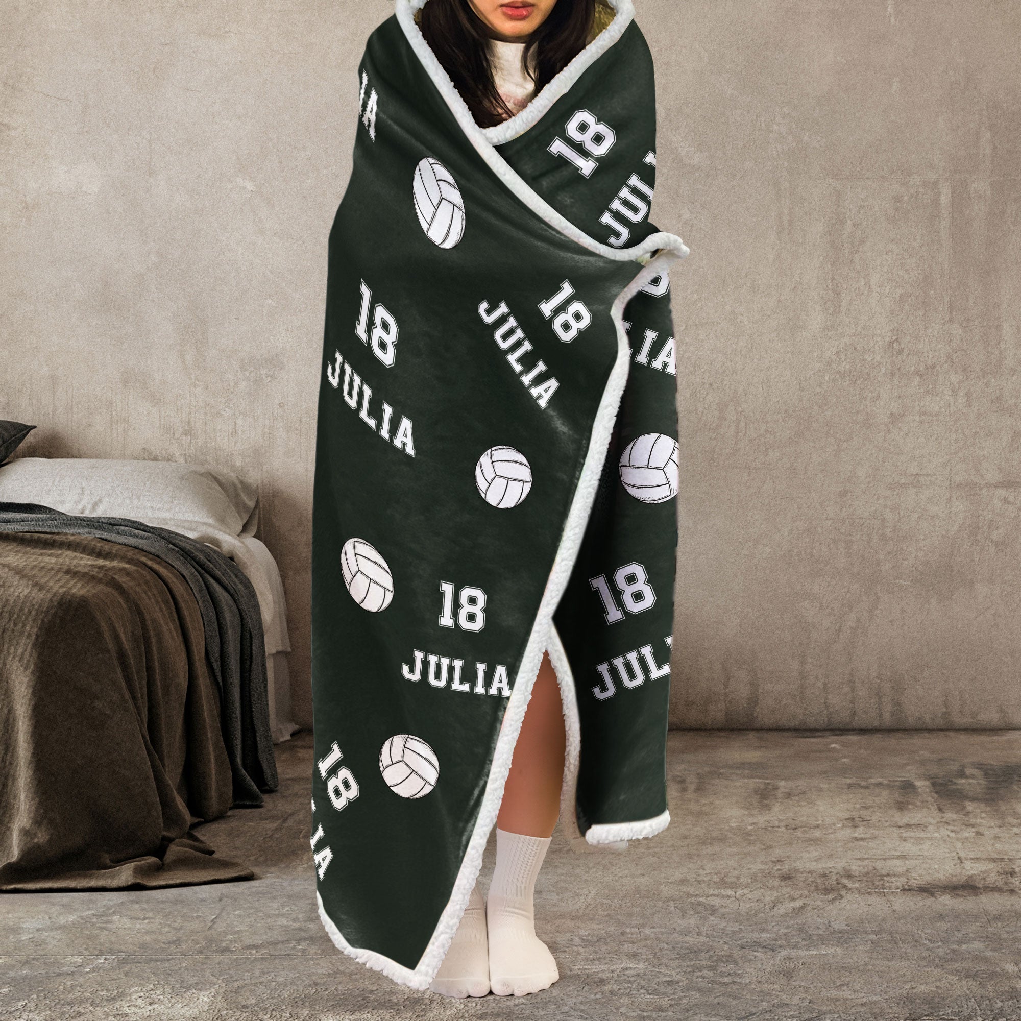 Volleyball Custom Name, Number - Personalized Wearable Blanket Hoodie