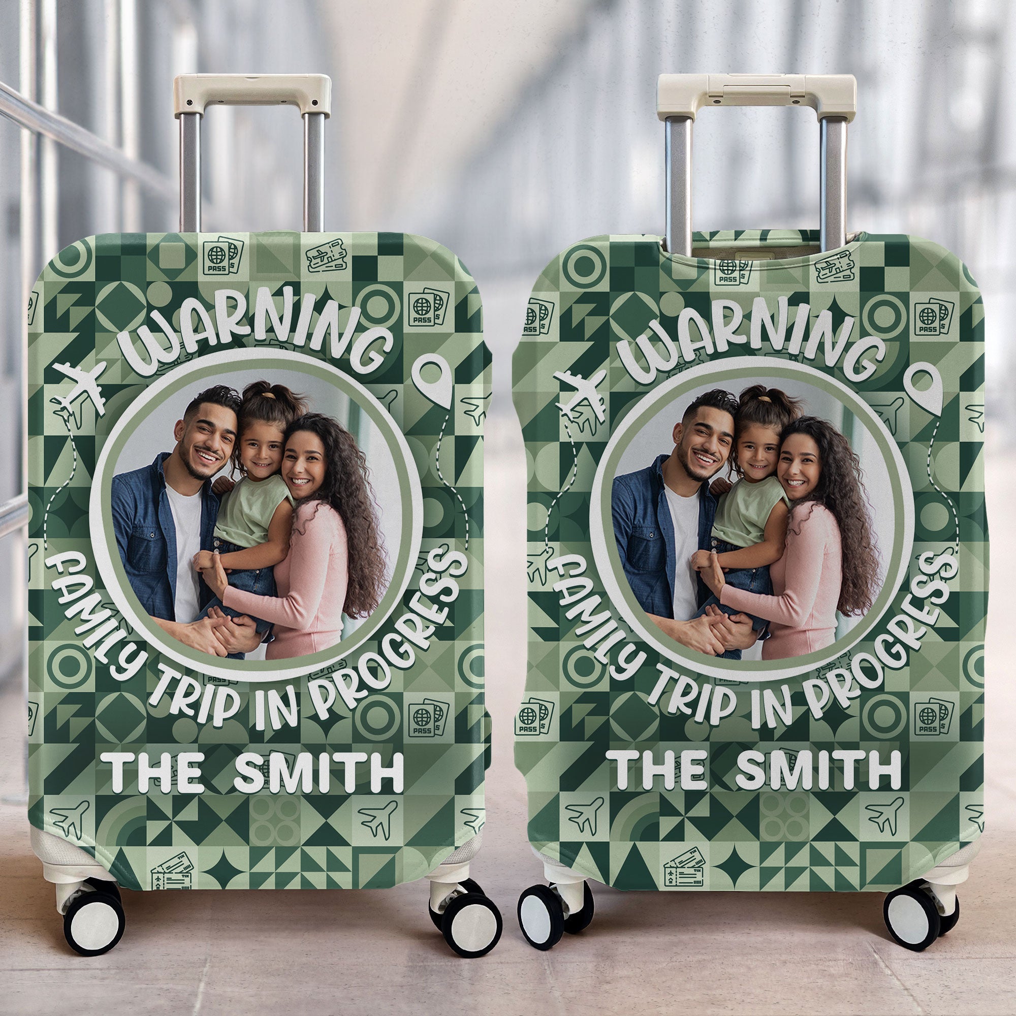 Warning Family Trip In Progress - Personalized Photo Luggage Cover