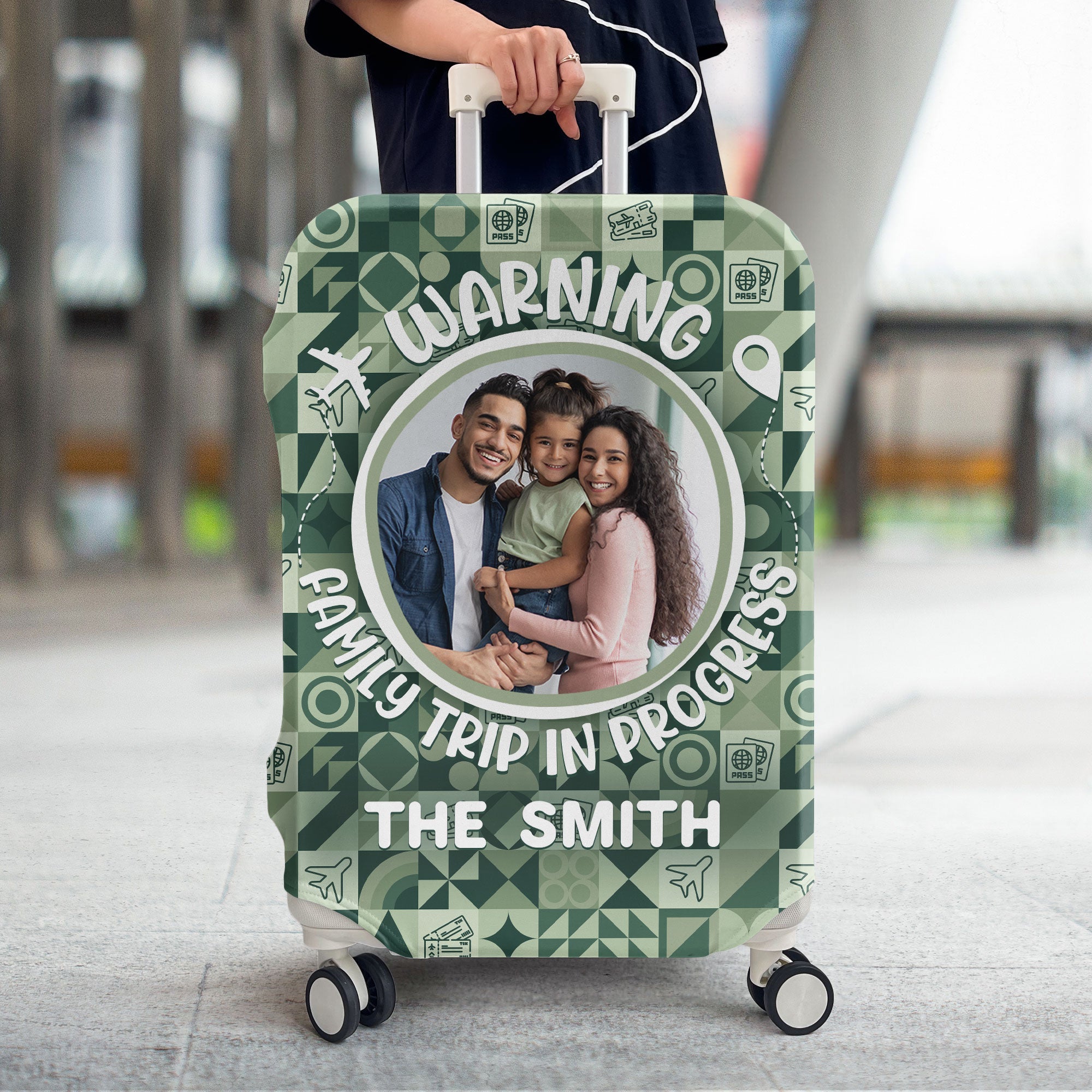 Warning Family Trip In Progress - Personalized Photo Luggage Cover