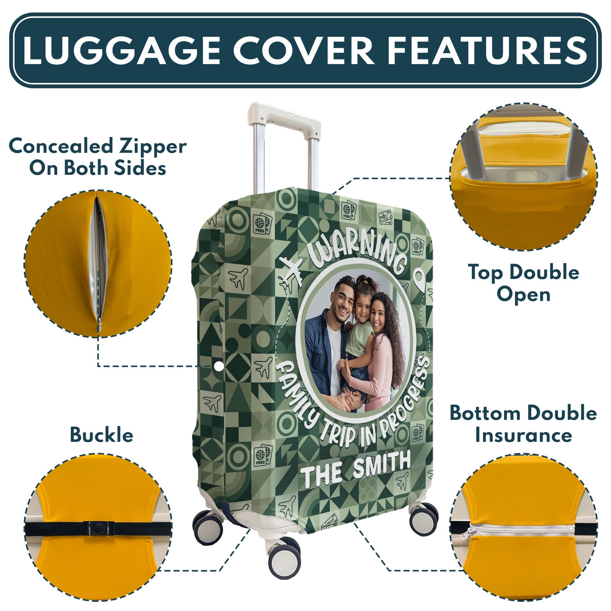 Warning Family Trip In Progress - Personalized Photo Luggage Cover