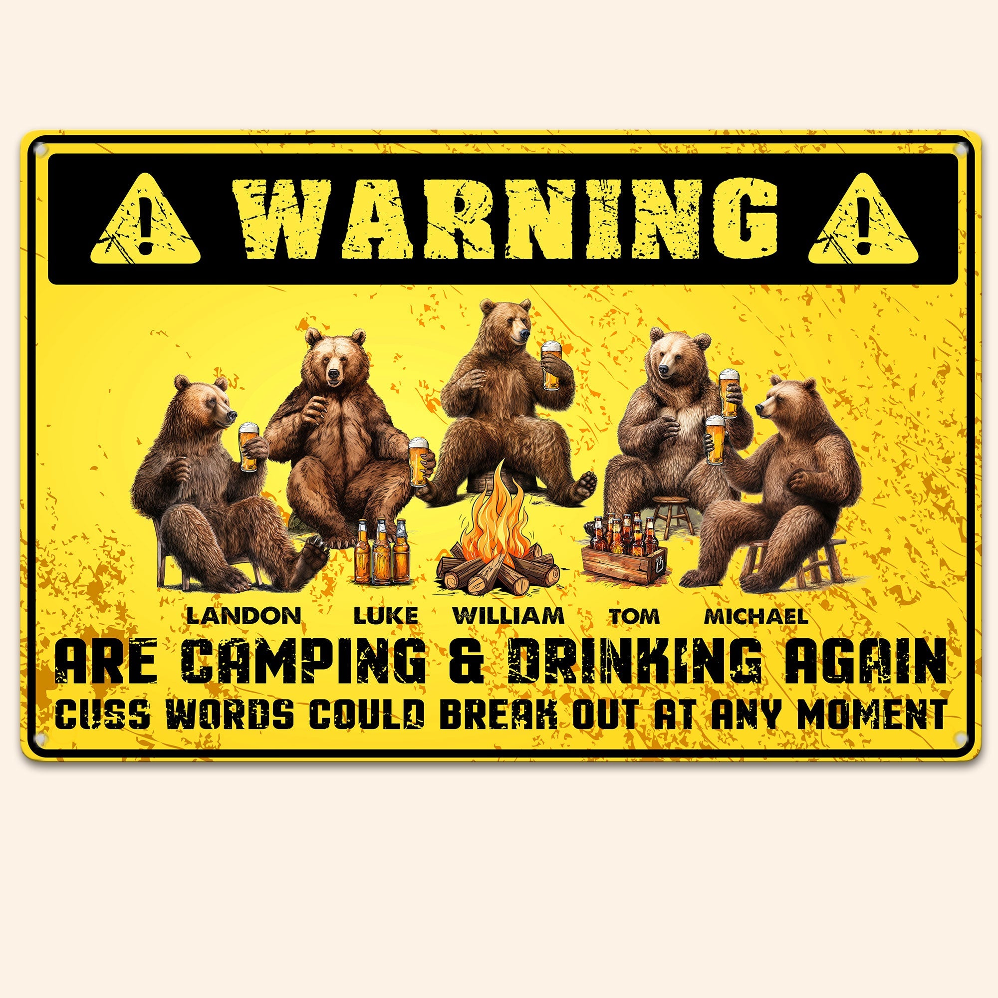 Warning People Are Camping & Drinking Again - Personalized Metal Sign