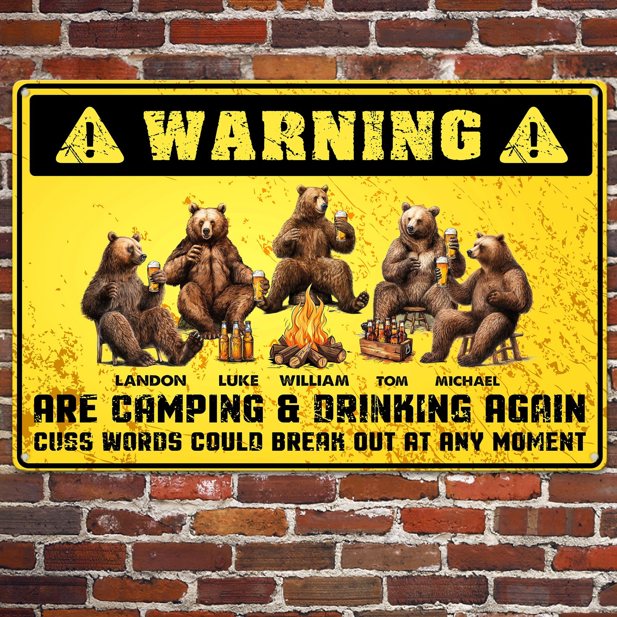 Warning People Are Camping & Drinking Again - Personalized Metal Sign