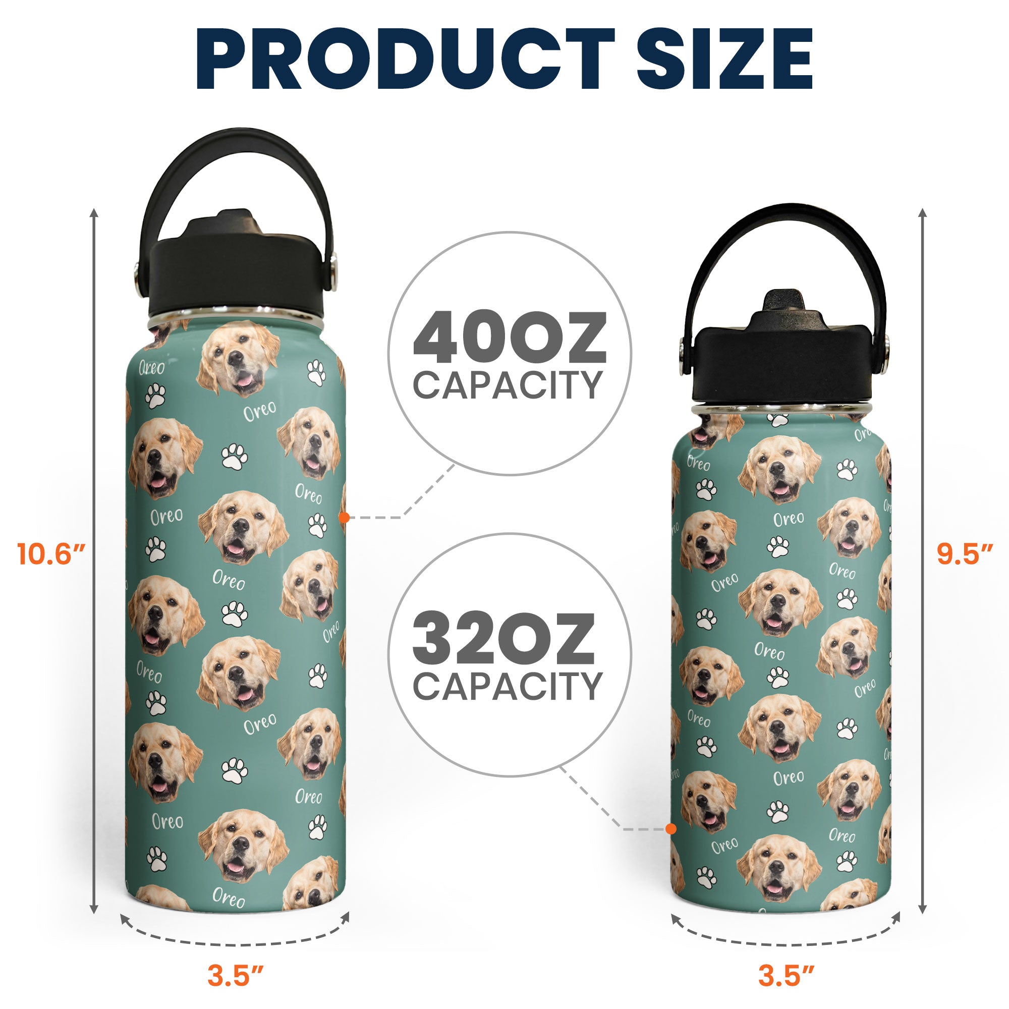 Water Bottle With Funny Pet Face - Personalized Photo Stainless Steel Water Bottle