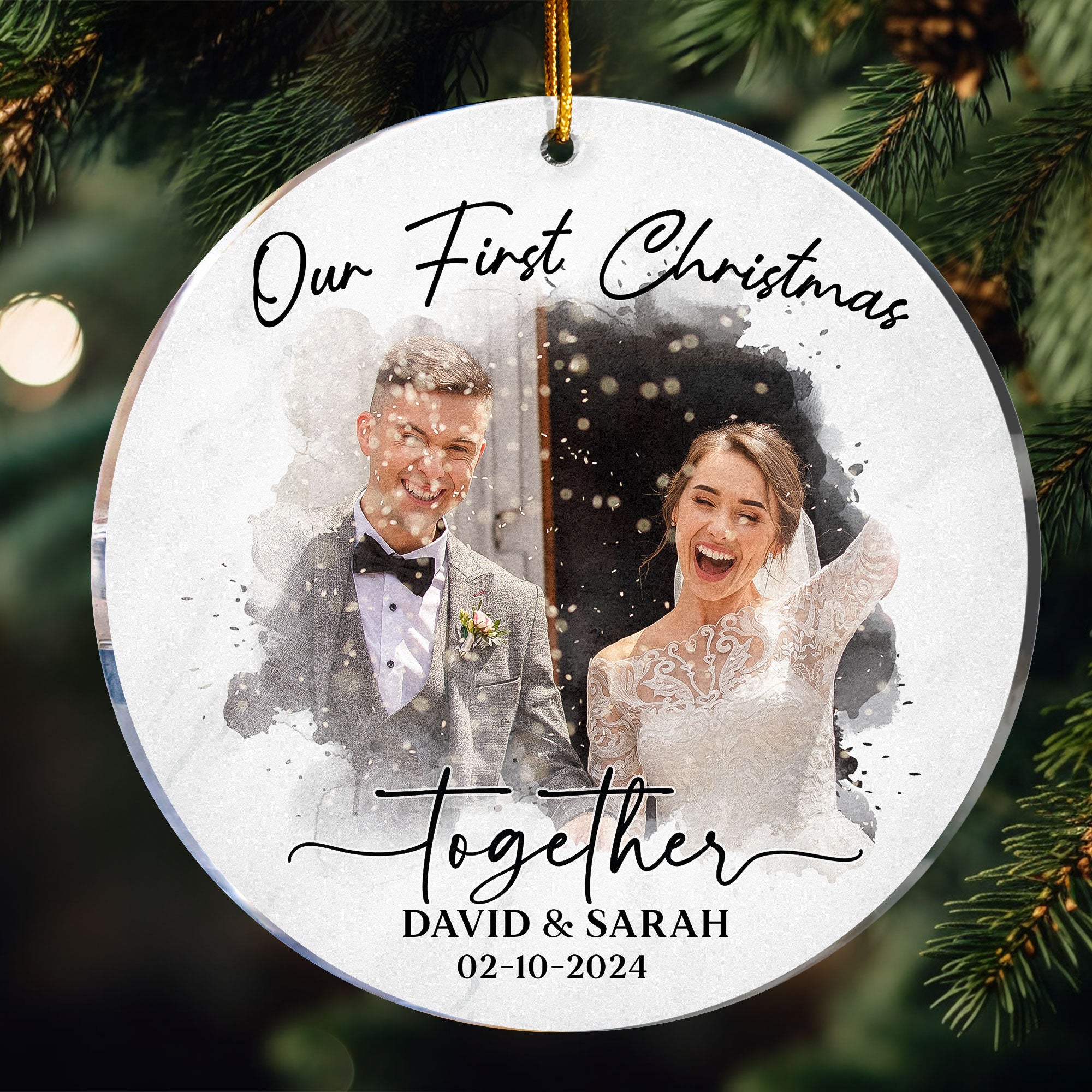 Watercolor Style Our First Christmas Married - Personalized Acrylic Photo Ornament