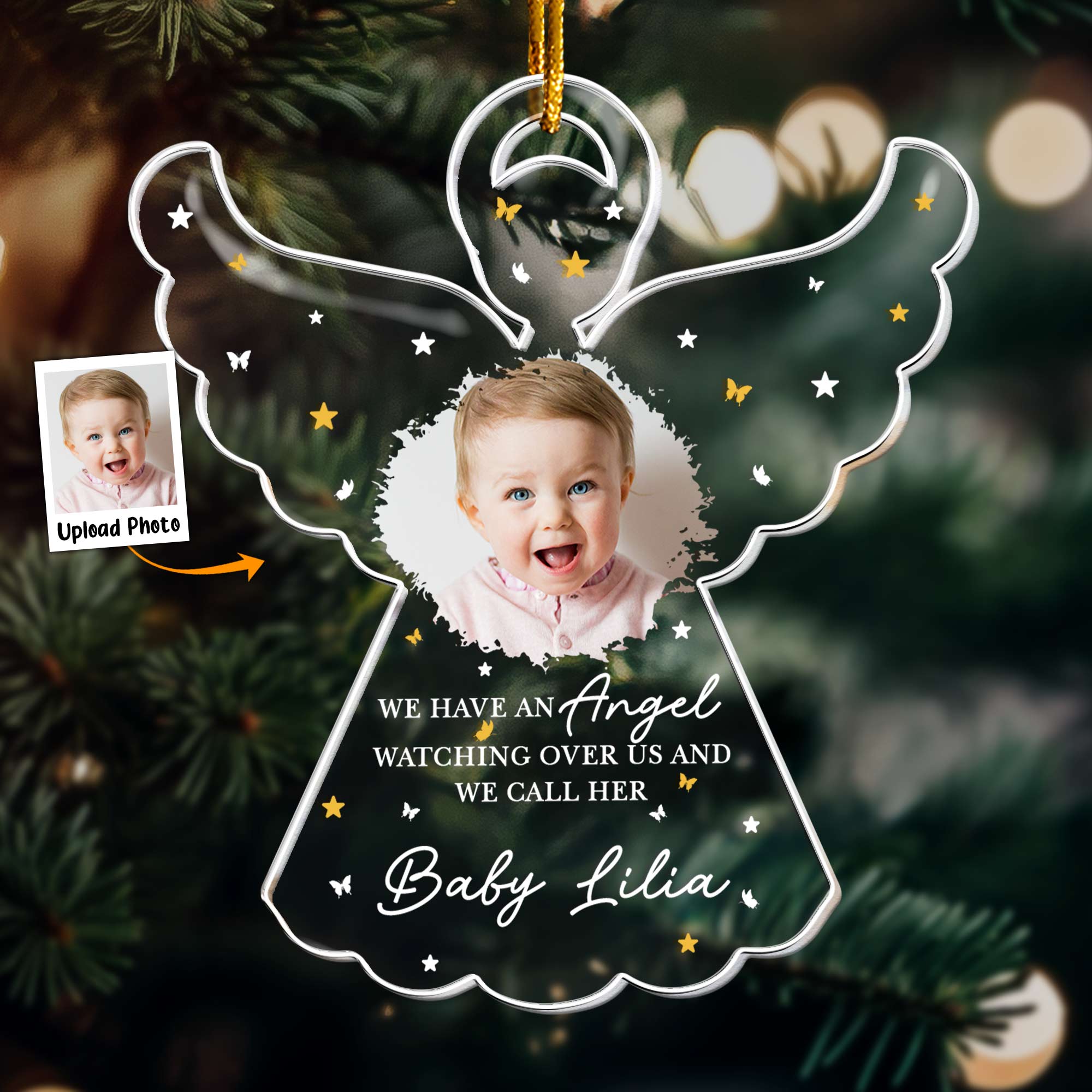 We Have An Angel Watching Over Us - Personalized Acrylic Photo Ornament