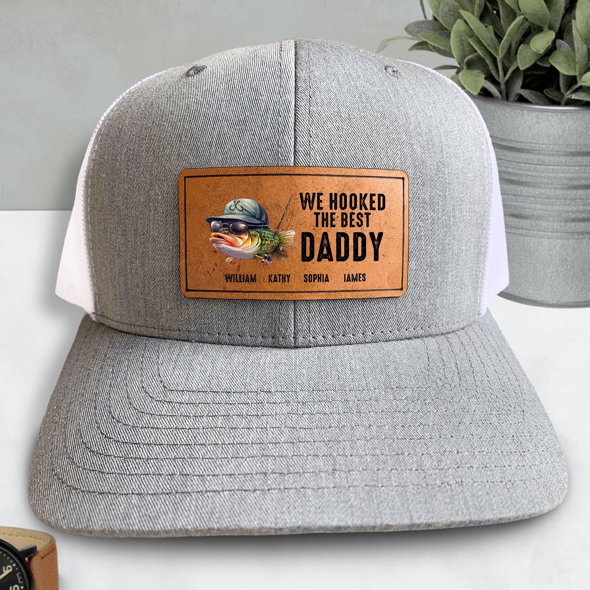 We Hooked The Best Dad, Grandpa, Papa - Personalized Leather Patch Hat