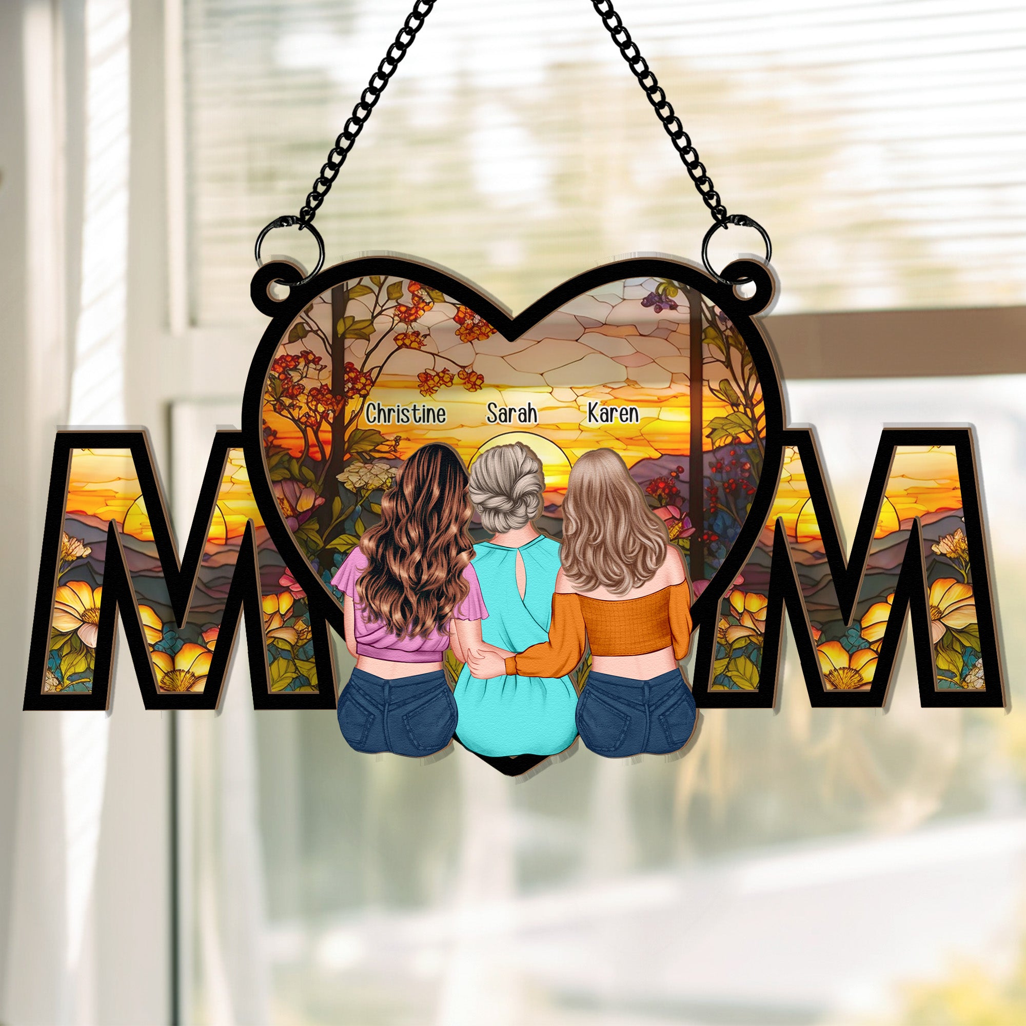 We Love You Mom Gift - Personalized Window Hanging Suncatcher Ornament