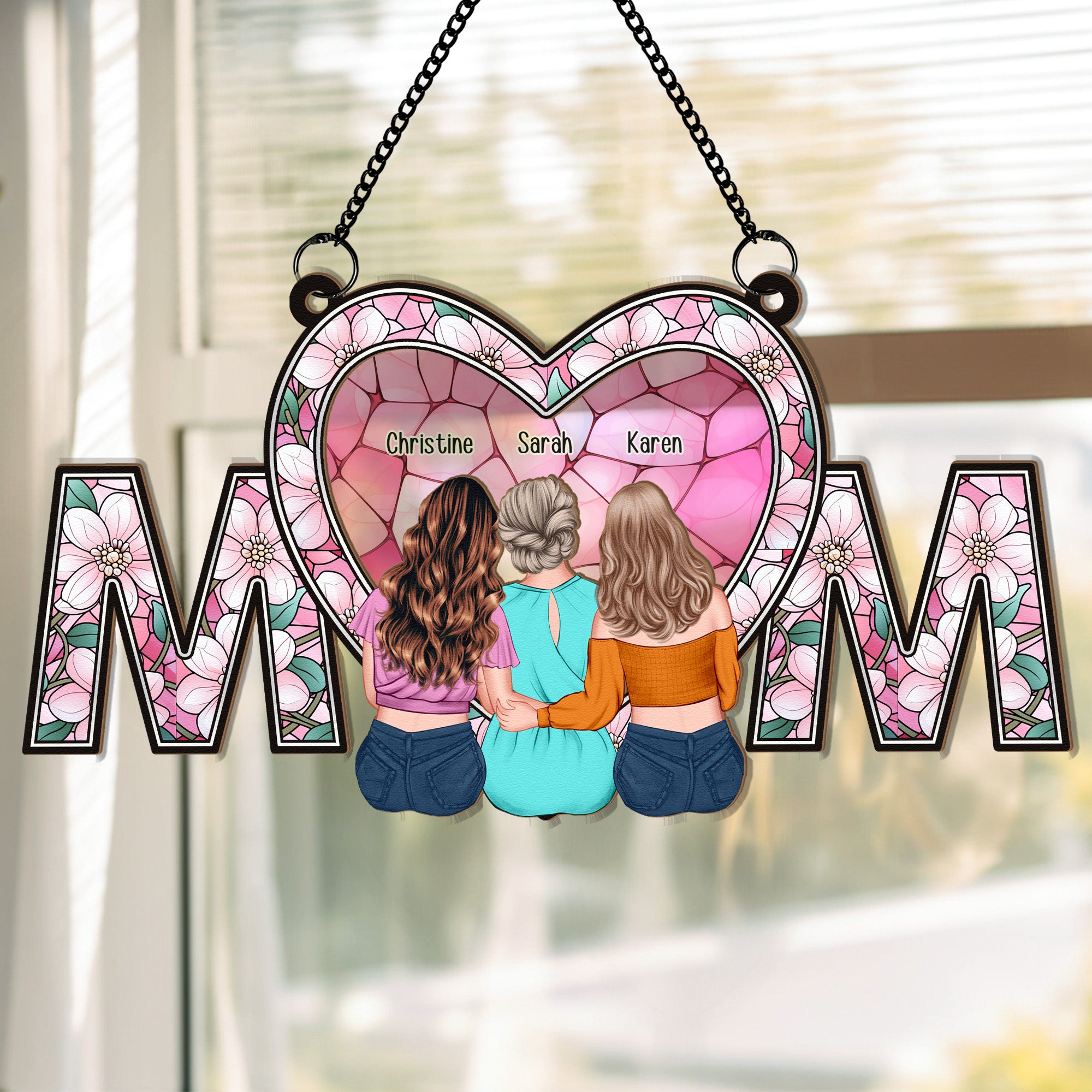 We Love You Mom New Version - Personalized Window Hanging Suncatcher Ornament