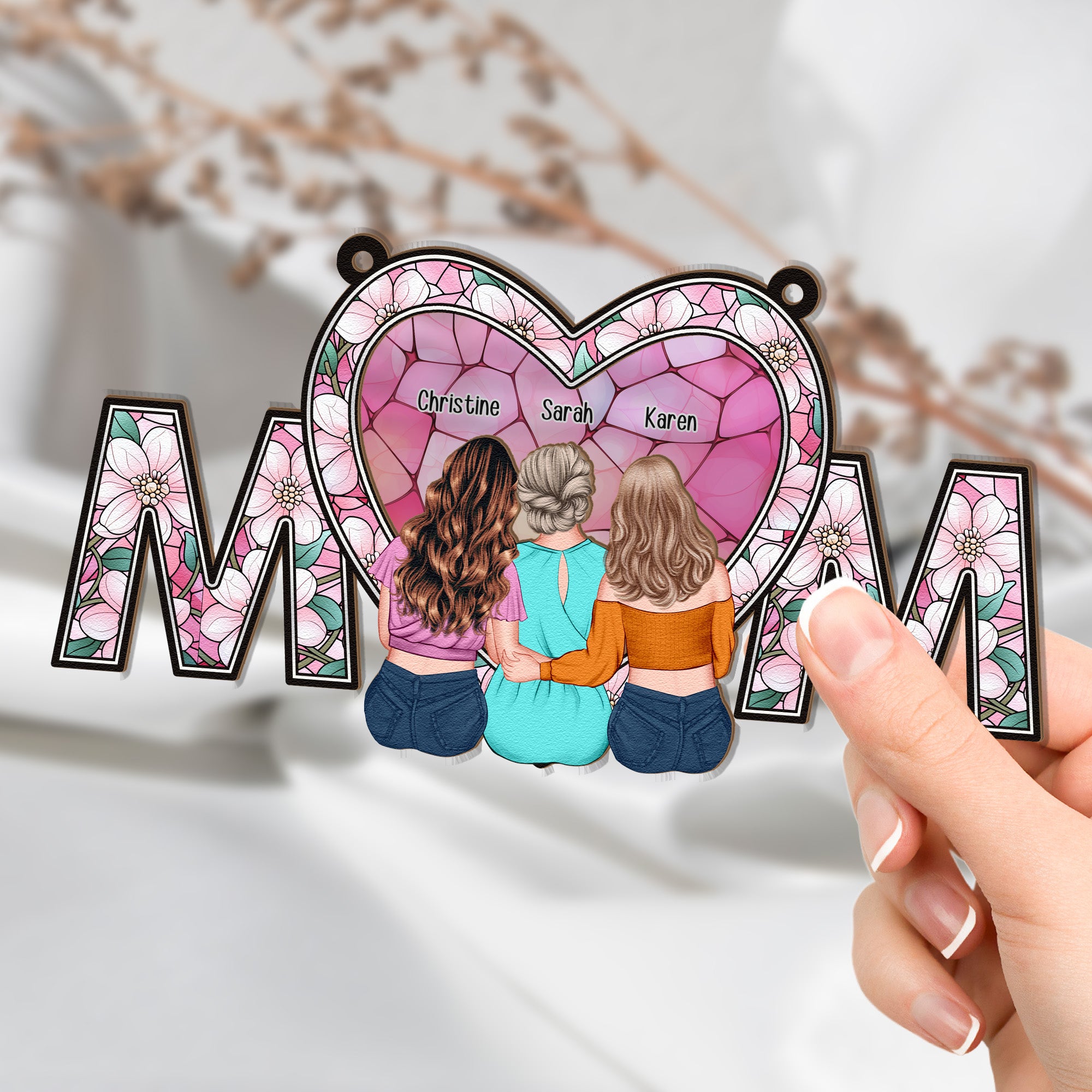 We Love You Mom New Version - Personalized Window Hanging Suncatcher Ornament