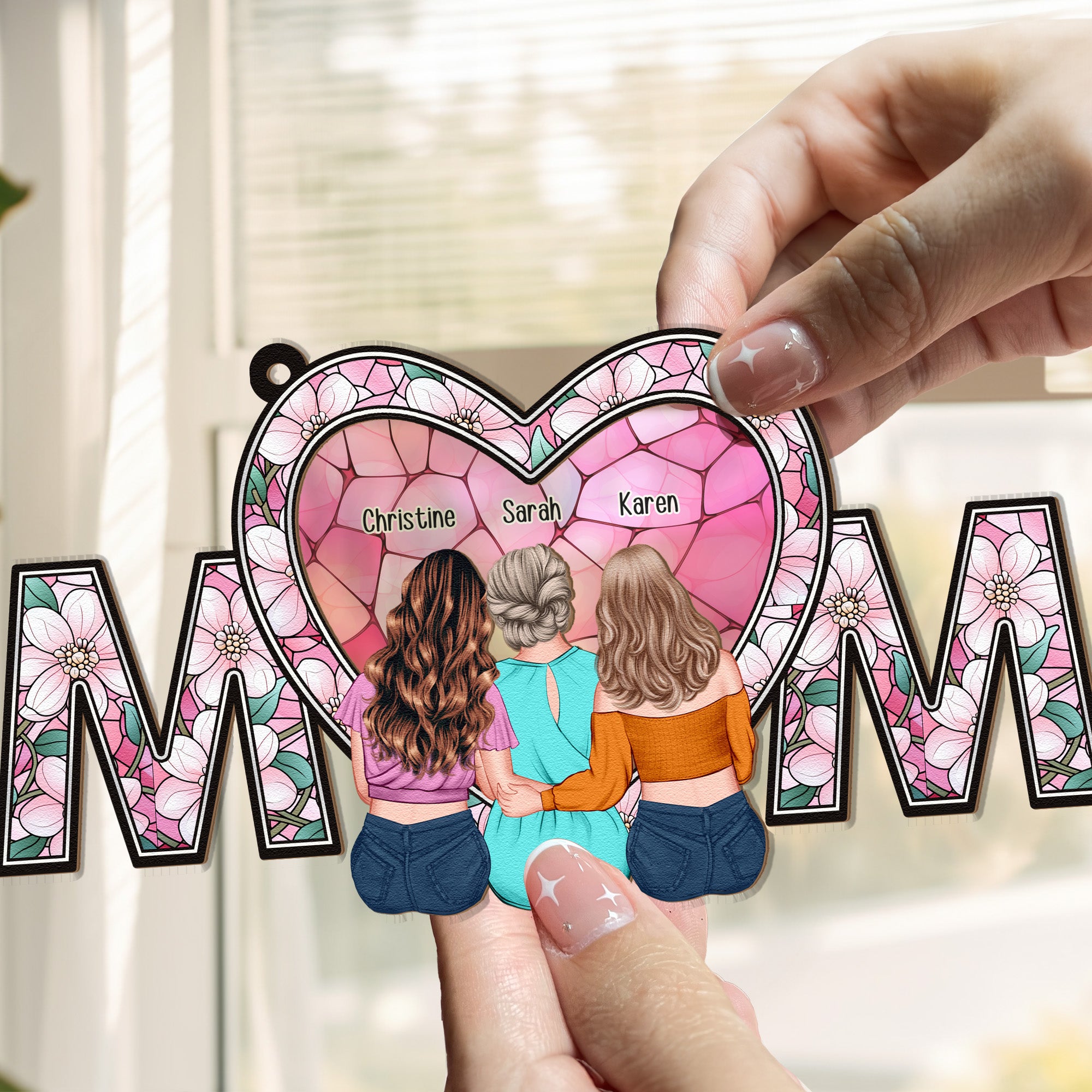 We Love You Mom New Version - Personalized Window Hanging Suncatcher Ornament