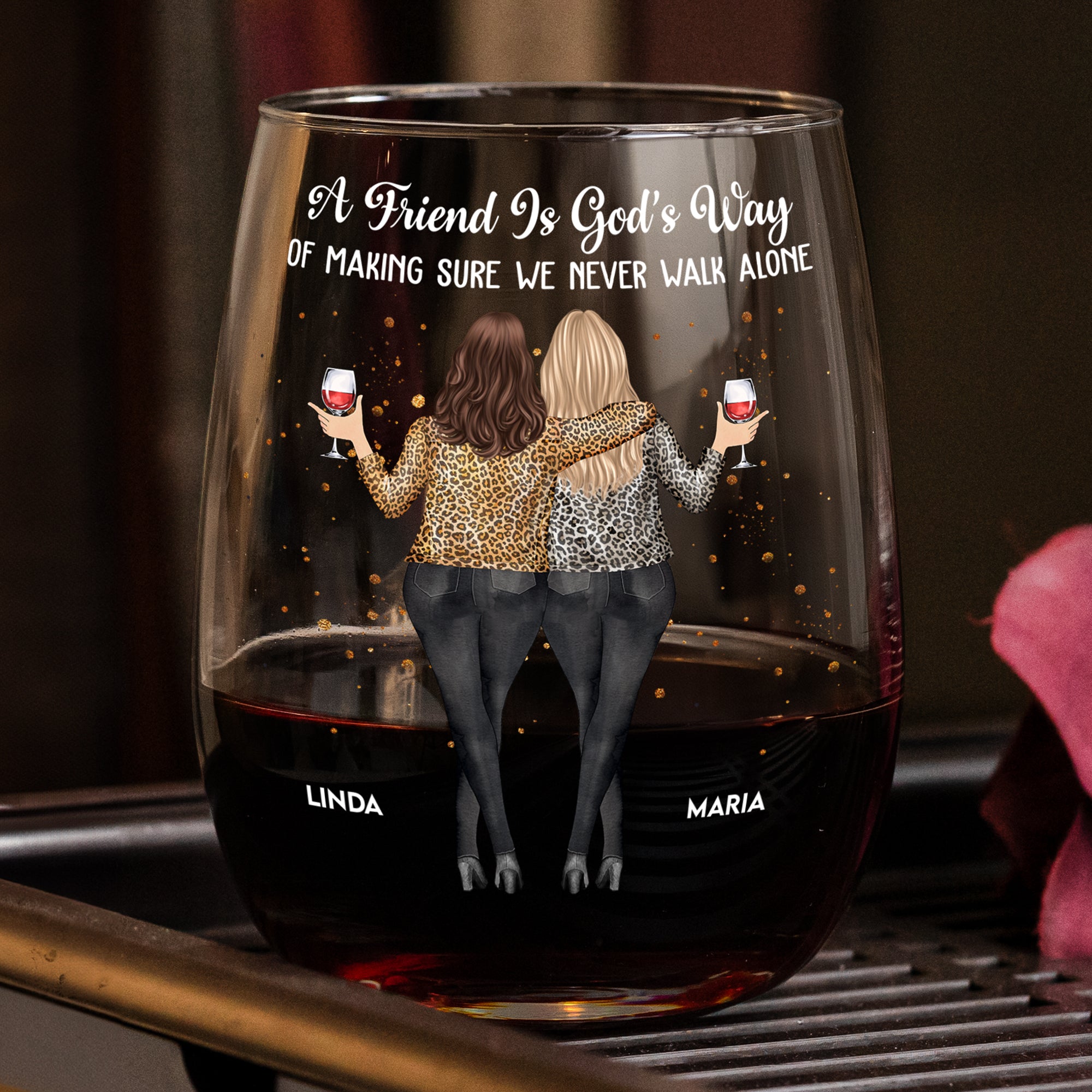 We Never Walk Alone Friendship - Personalized Stemless Wine Glass