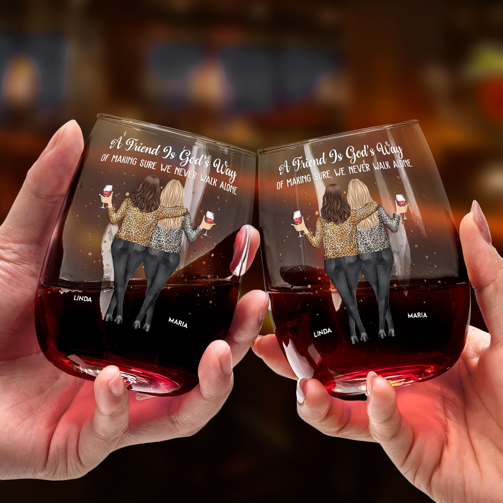 We Never Walk Alone Friendship - Personalized Stemless Wine Glass