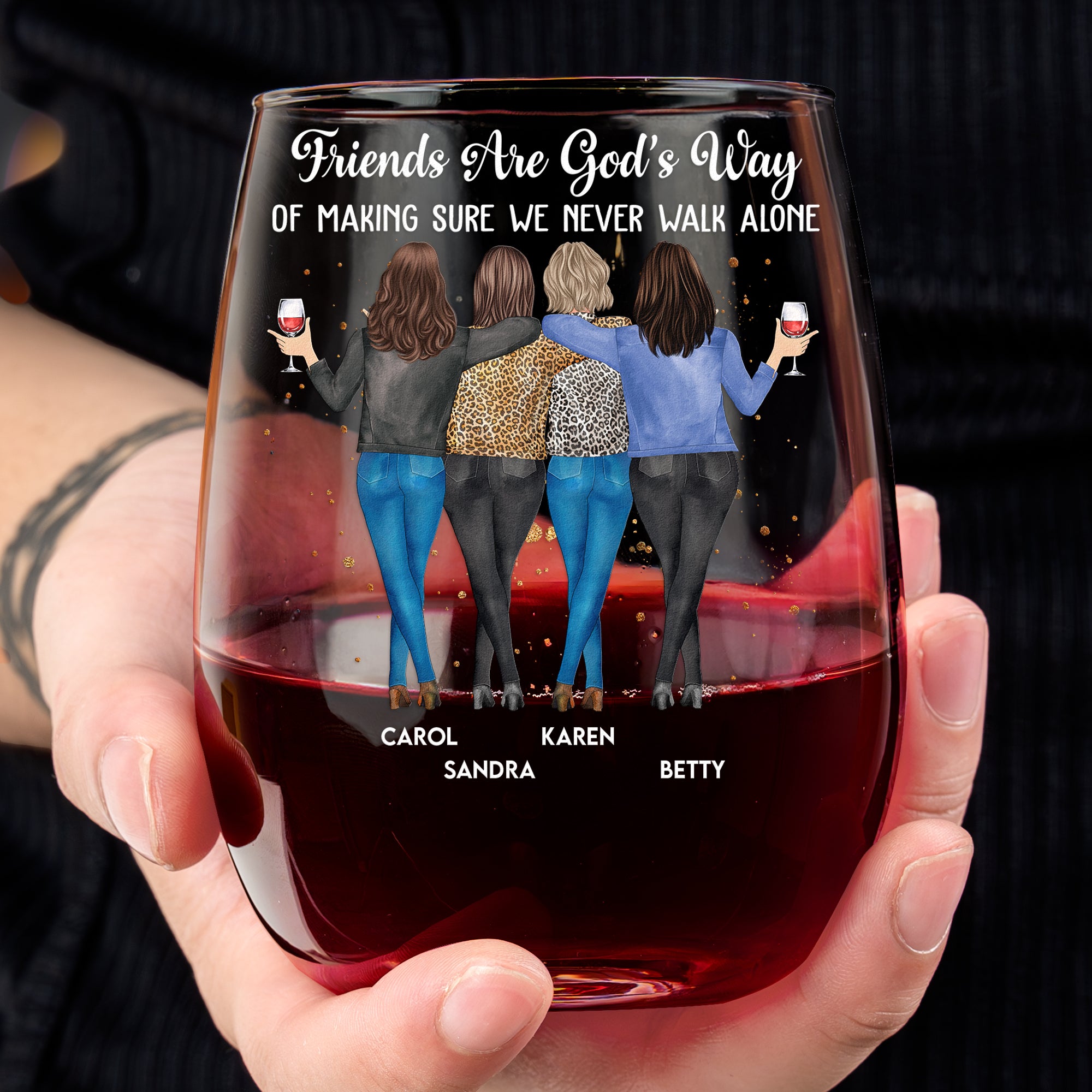 We Never Walk Alone Friendship - Personalized Stemless Wine Glass