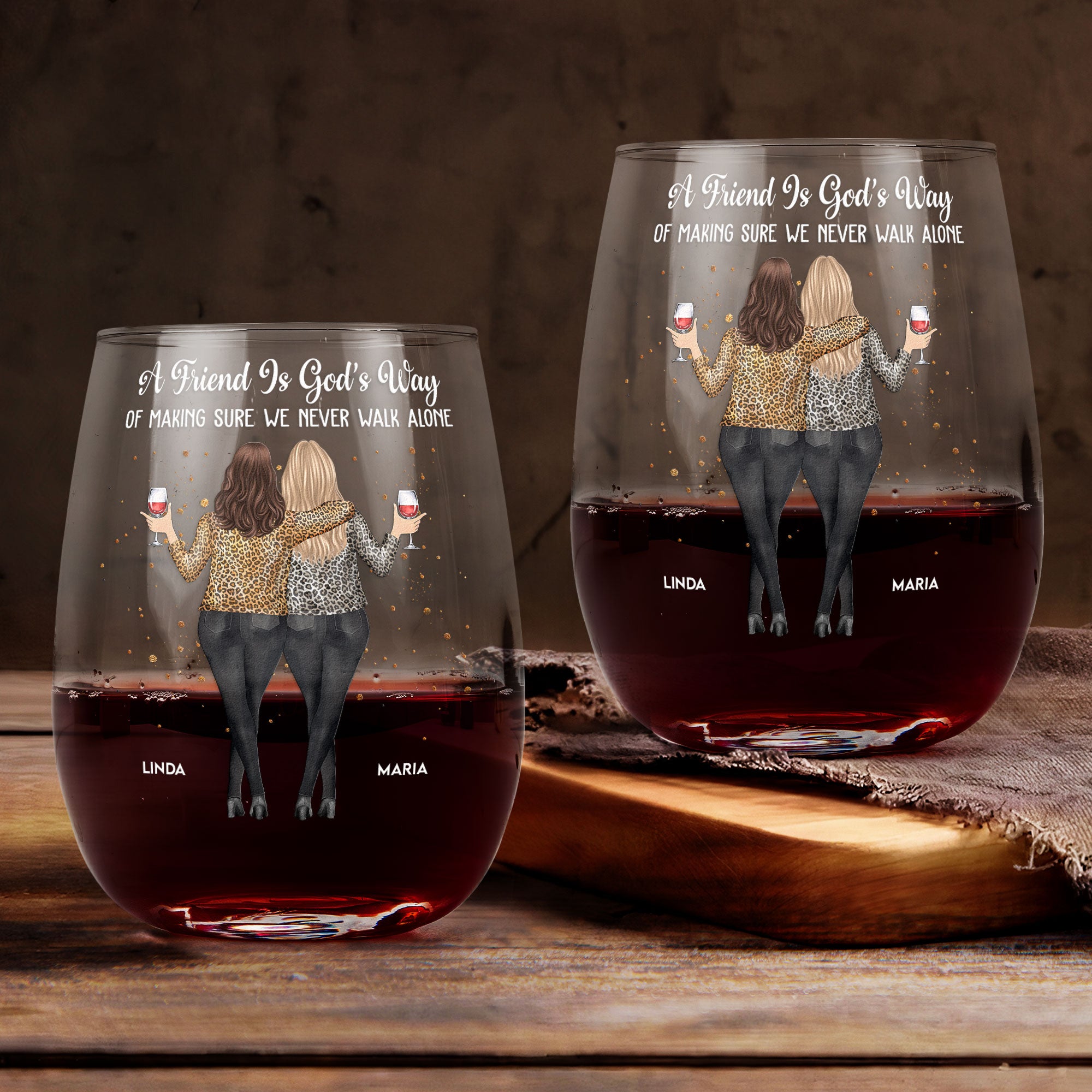 We Never Walk Alone Friendship - Personalized Stemless Wine Glass