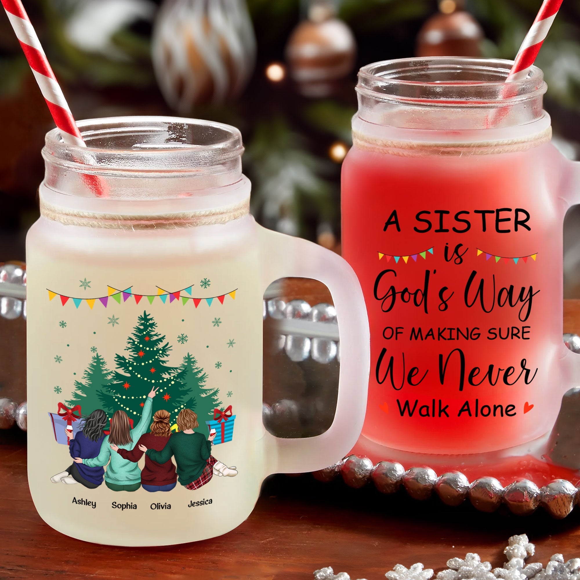 We Never Walk Alone - Personalized Mason Jar Cup With Straw