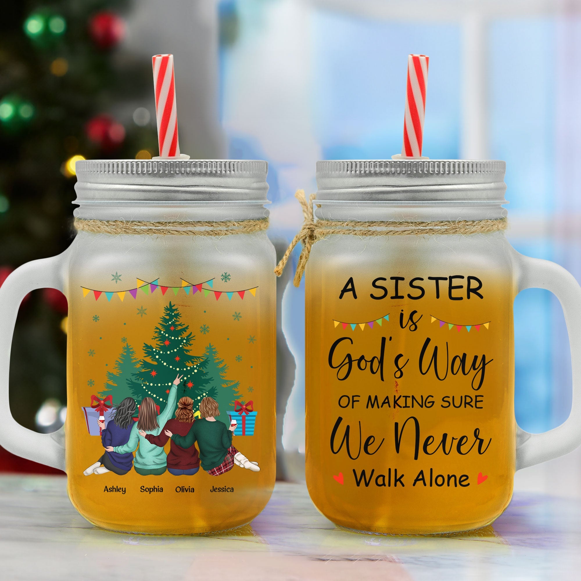 We Never Walk Alone - Personalized Mason Jar Cup With Straw