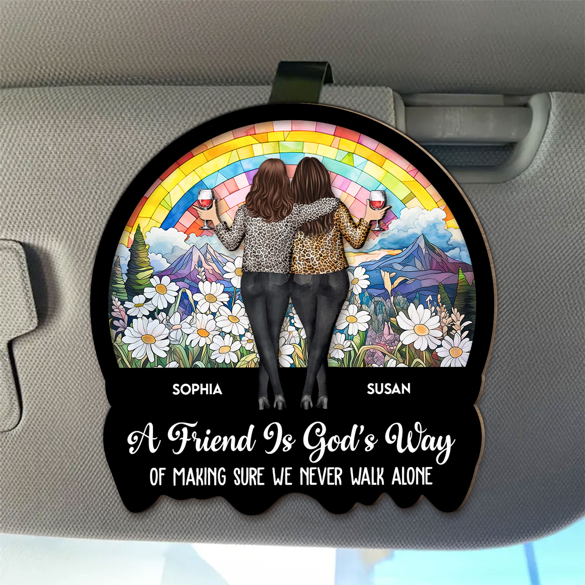 We Never Walk Alone - Personalized Wooden Car Visor Clip