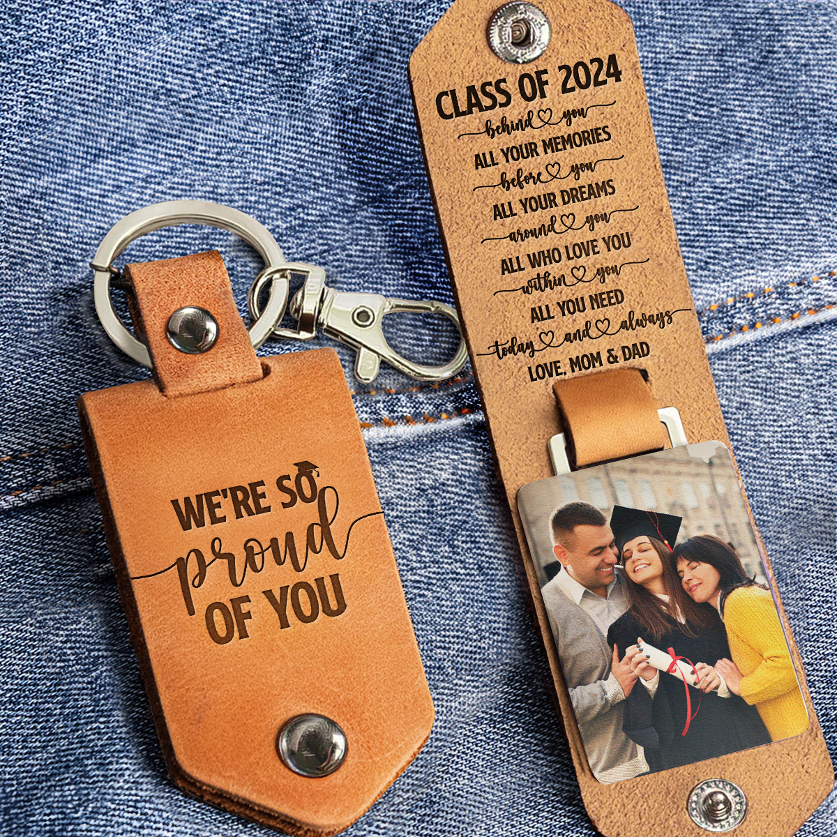 We're So Proud Of You - Personalized Leather Photo Keychain