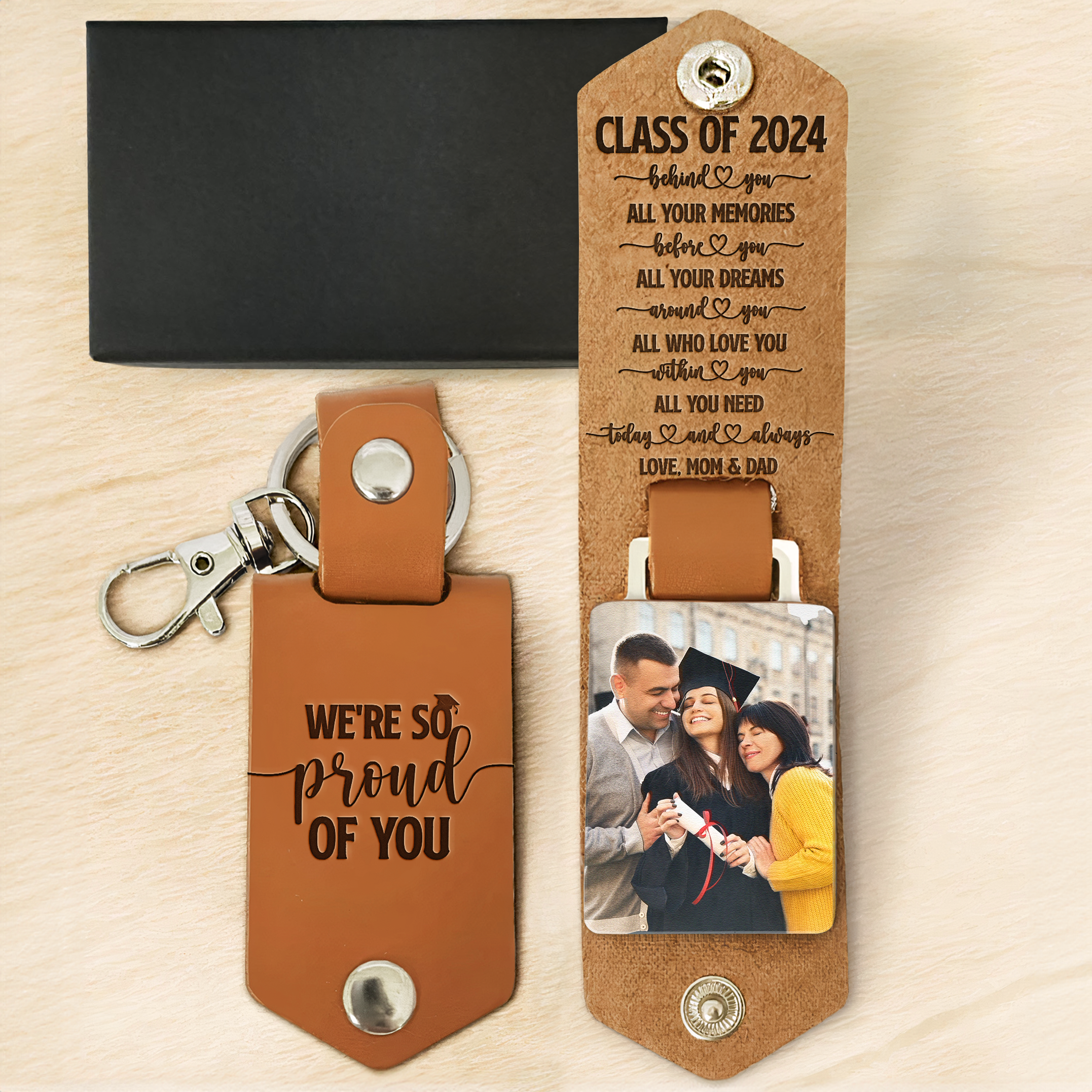 We're So Proud Of You - Personalized Leather Photo Keychain