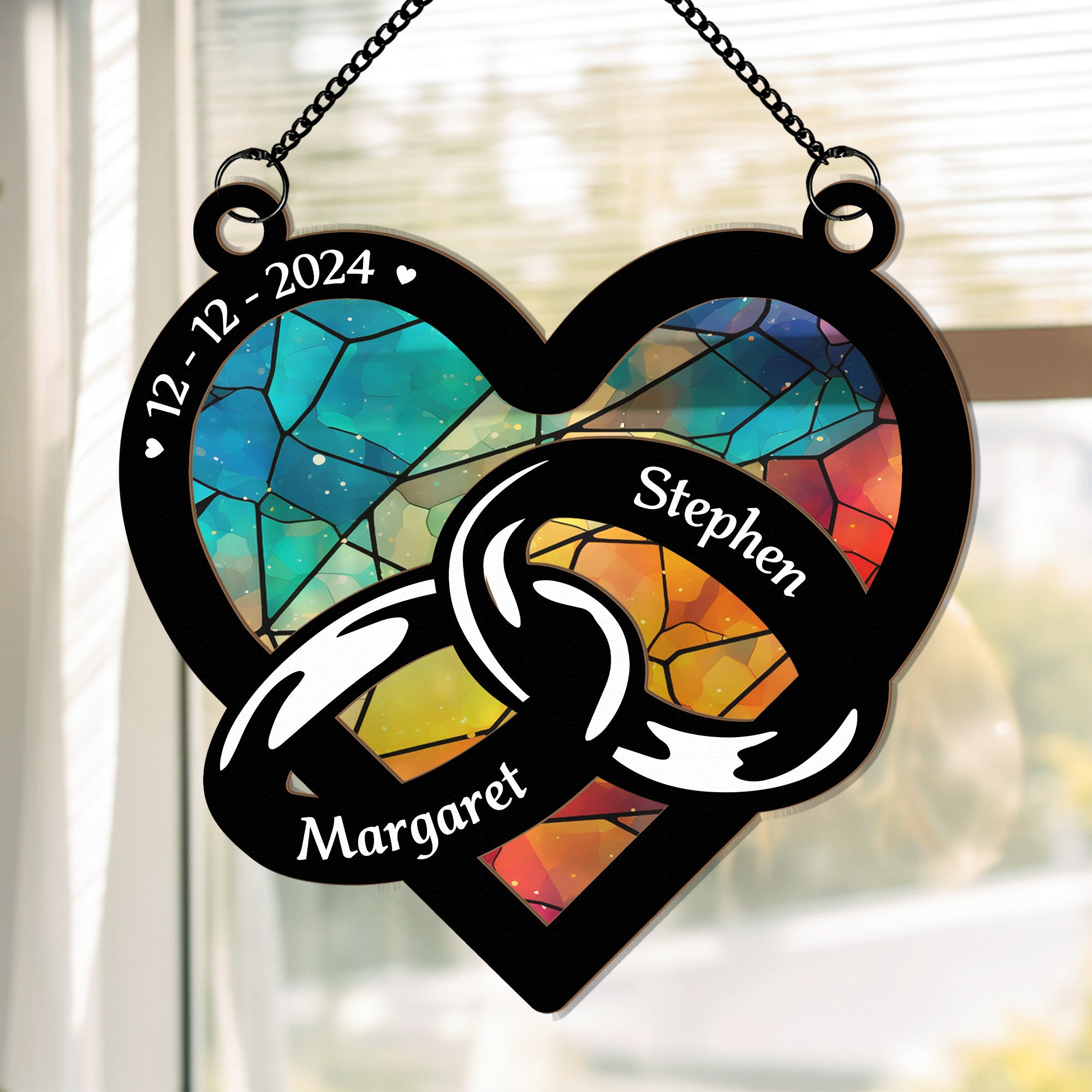 Wedding Couple Ring - Personalized Window Hanging Suncatcher Ornament