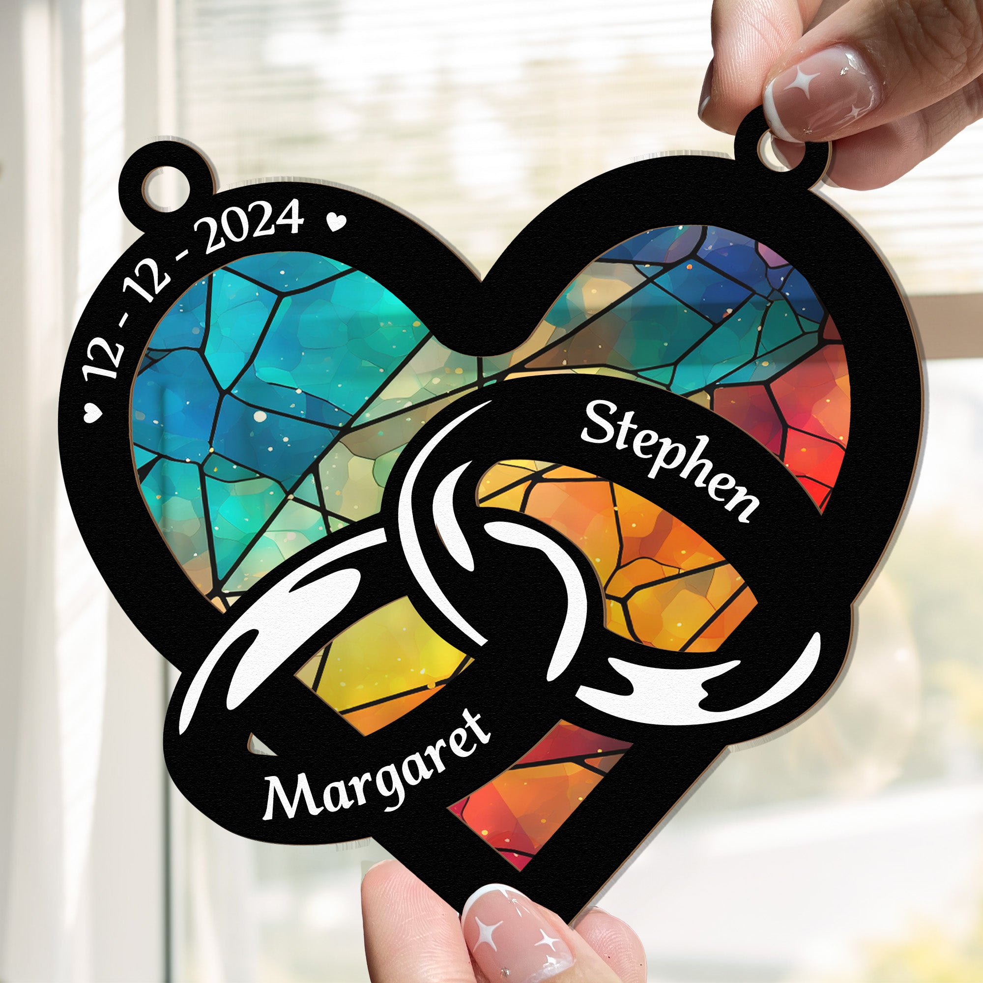 Wedding Couple Ring - Personalized Window Hanging Suncatcher Ornament