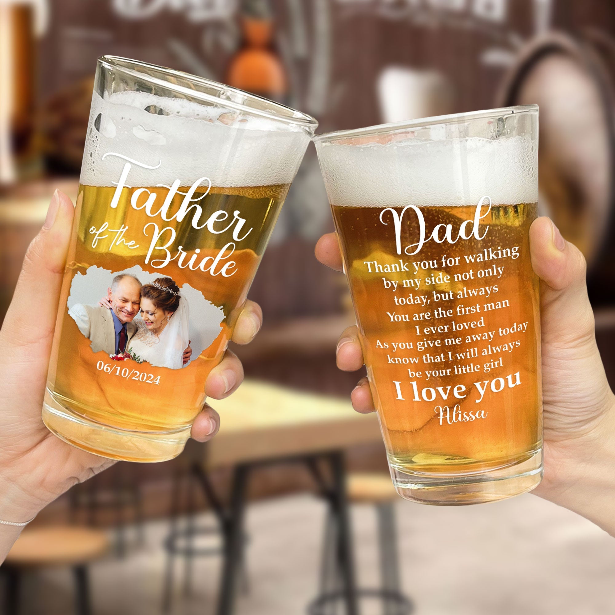 Wedding Gift For Father Of The Bride - Personalized Photo Beer Glass