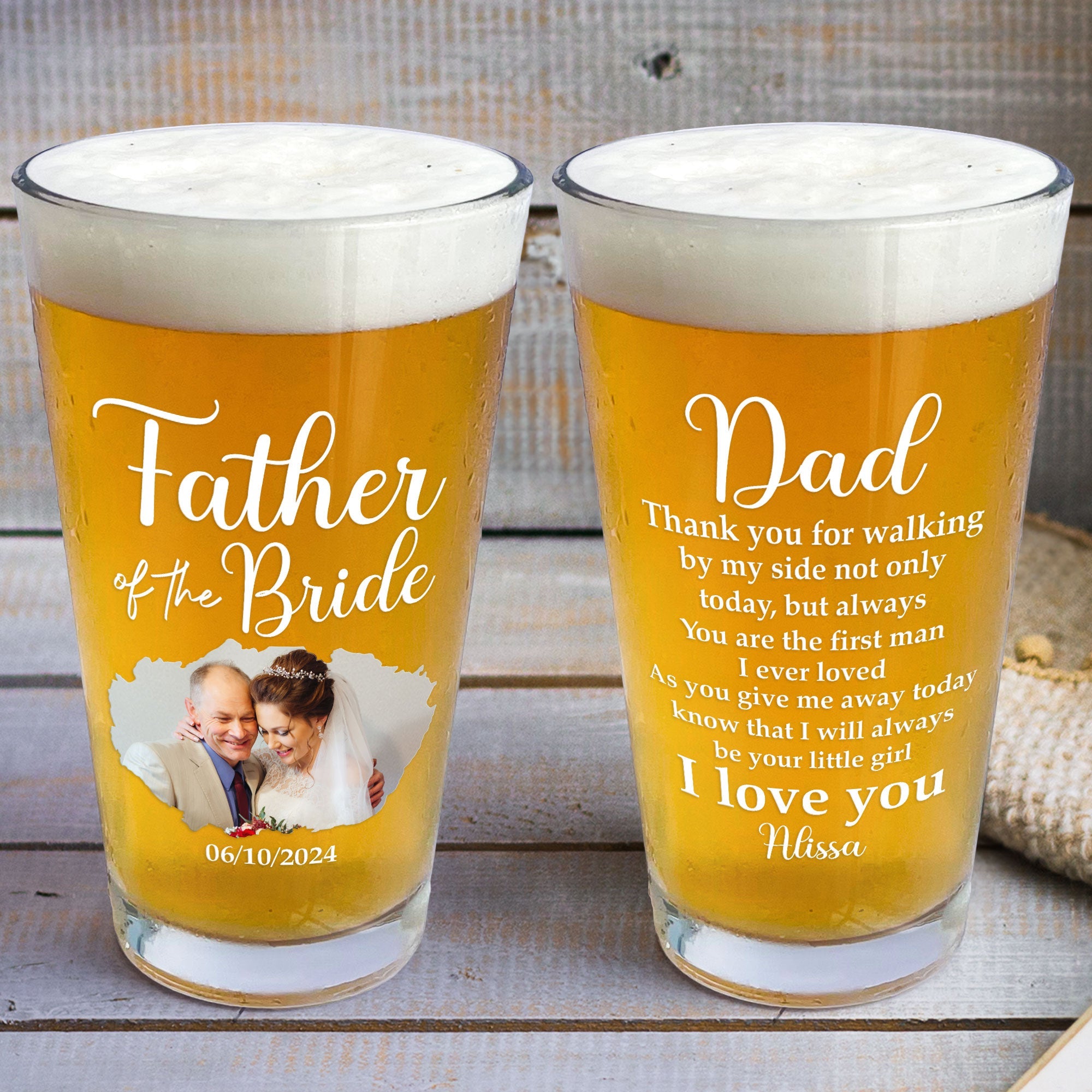 Wedding Gift For Father Of The Bride - Personalized Photo Beer Glass